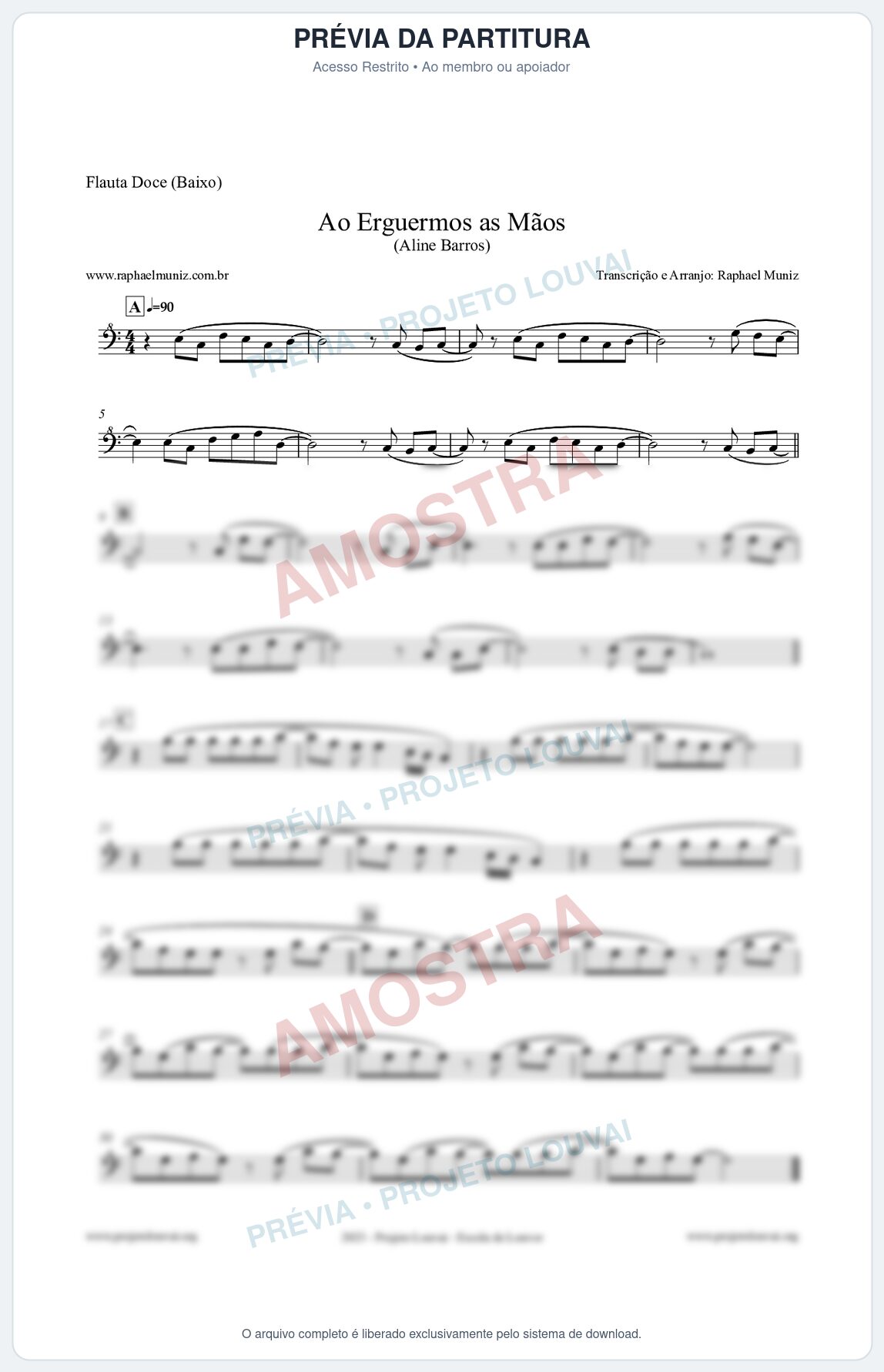 Prévia protegida da primeira página da partitura Partitura para Flauta Doce (Baixo) - Ao Erguermos as Mãos - Aline Barros