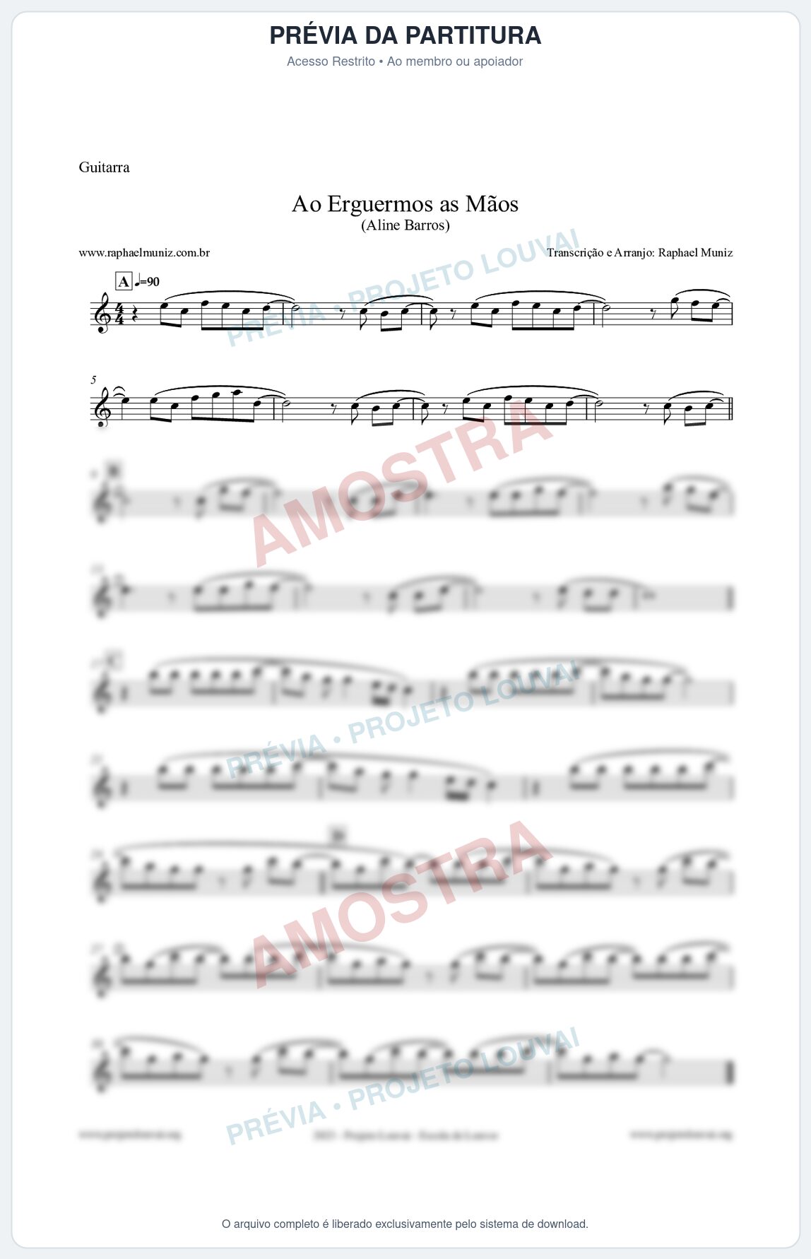 Prévia protegida da primeira página da partitura Partitura para Guitarra - Ao Erguermos as Mãos - Aline Barros