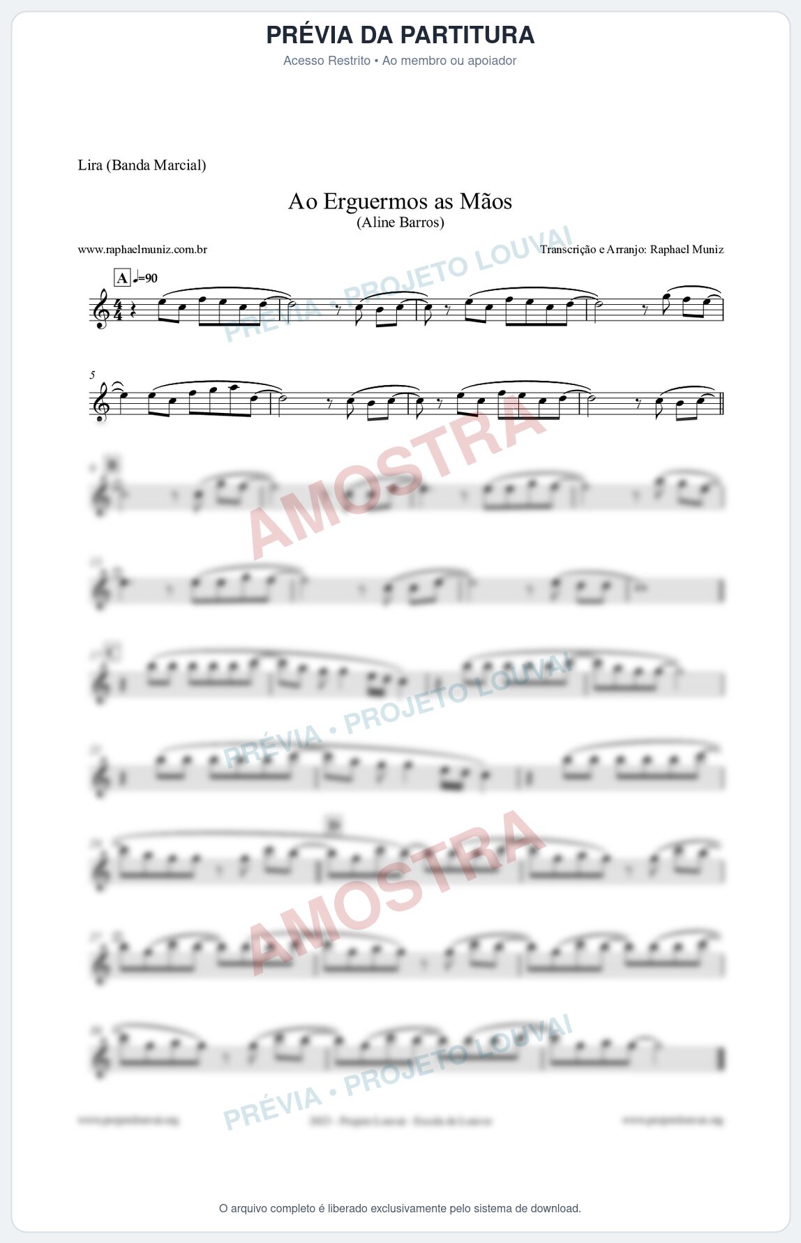 Prévia protegida da primeira página da partitura Partitura para Lira (Banda Marcial) - Ao Erguermos as Mãos - Aline Barros