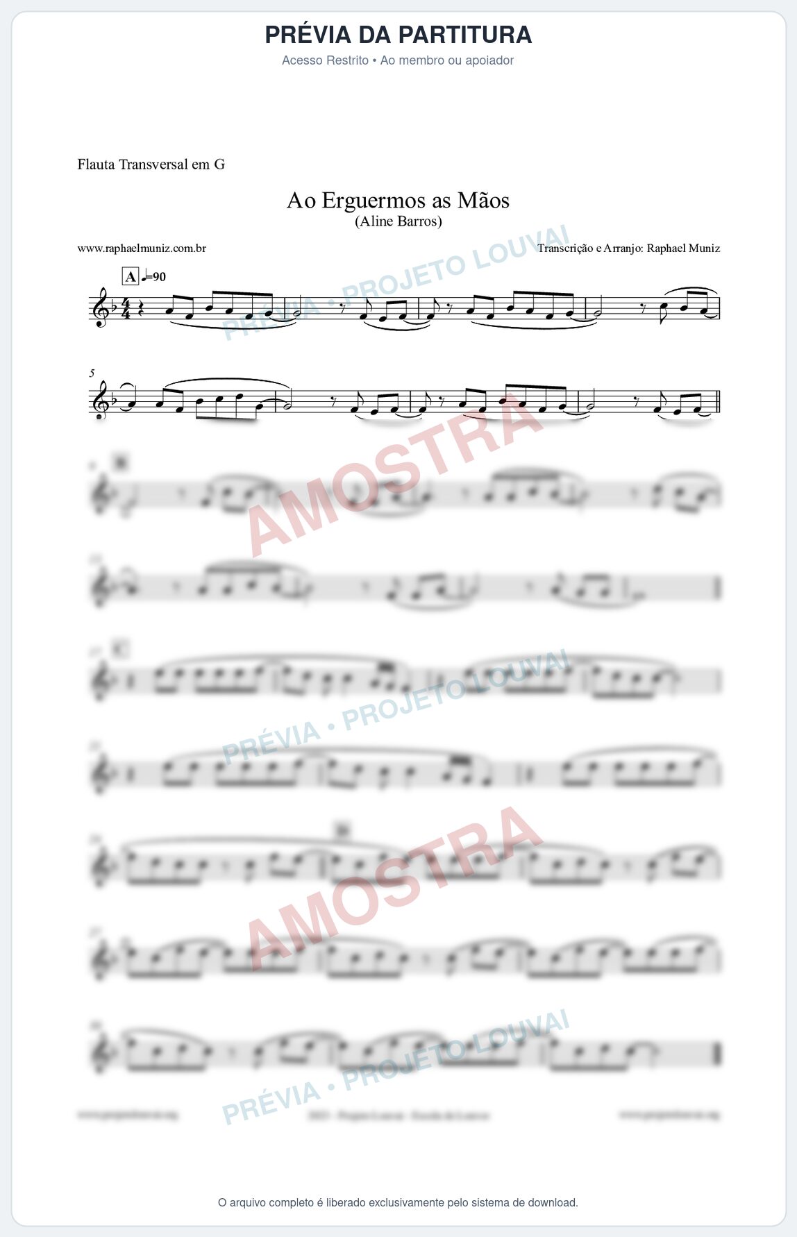 Prévia protegida da primeira página da partitura Partitura para Flauta Transversal em G - Ao Erguermos as Mãos - Aline Barros