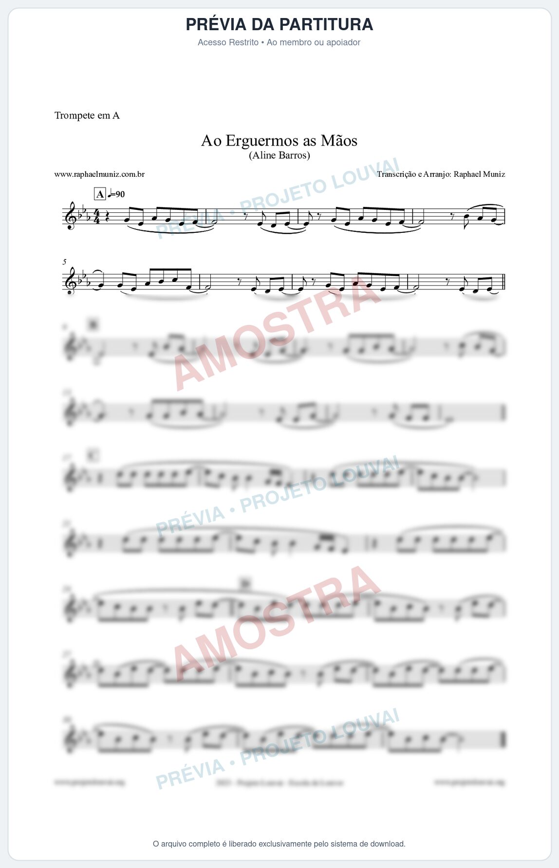 Prévia protegida da primeira página da partitura Partitura para Trompete em A - Ao Erguermos as Mãos - Aline Barros
