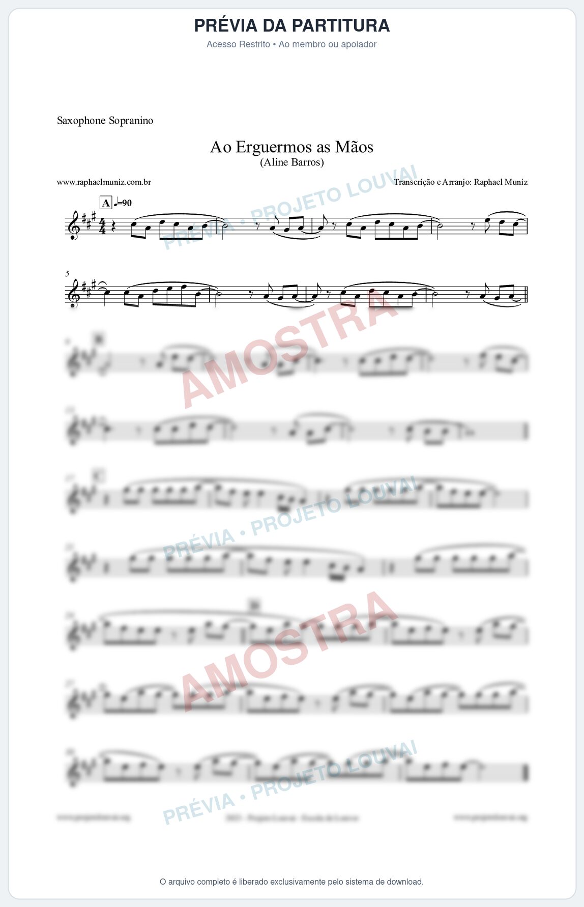Prévia protegida da primeira página da partitura Partitura para Saxophone Sopranino - Ao Erguermos as Mãos - Aline Barros