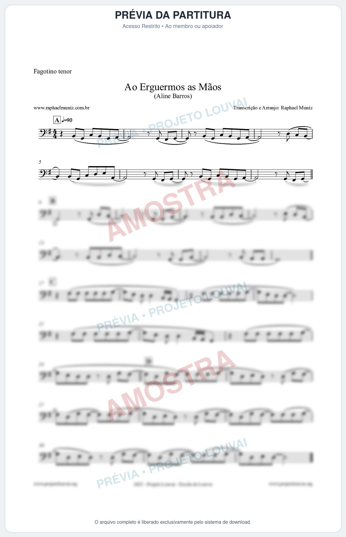 Prévia protegida da primeira página da partitura Partitura para Fagotino tenor - Ao Erguermos as Mãos - Aline Barros