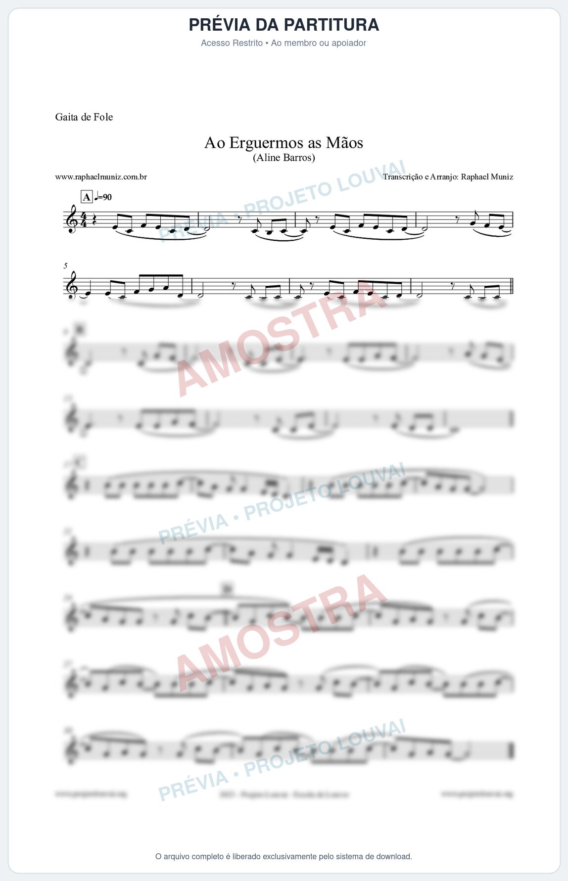 Prévia protegida da primeira página da partitura Partitura para Gaita de Fole - Ao Erguermos as Mãos - Aline Barros