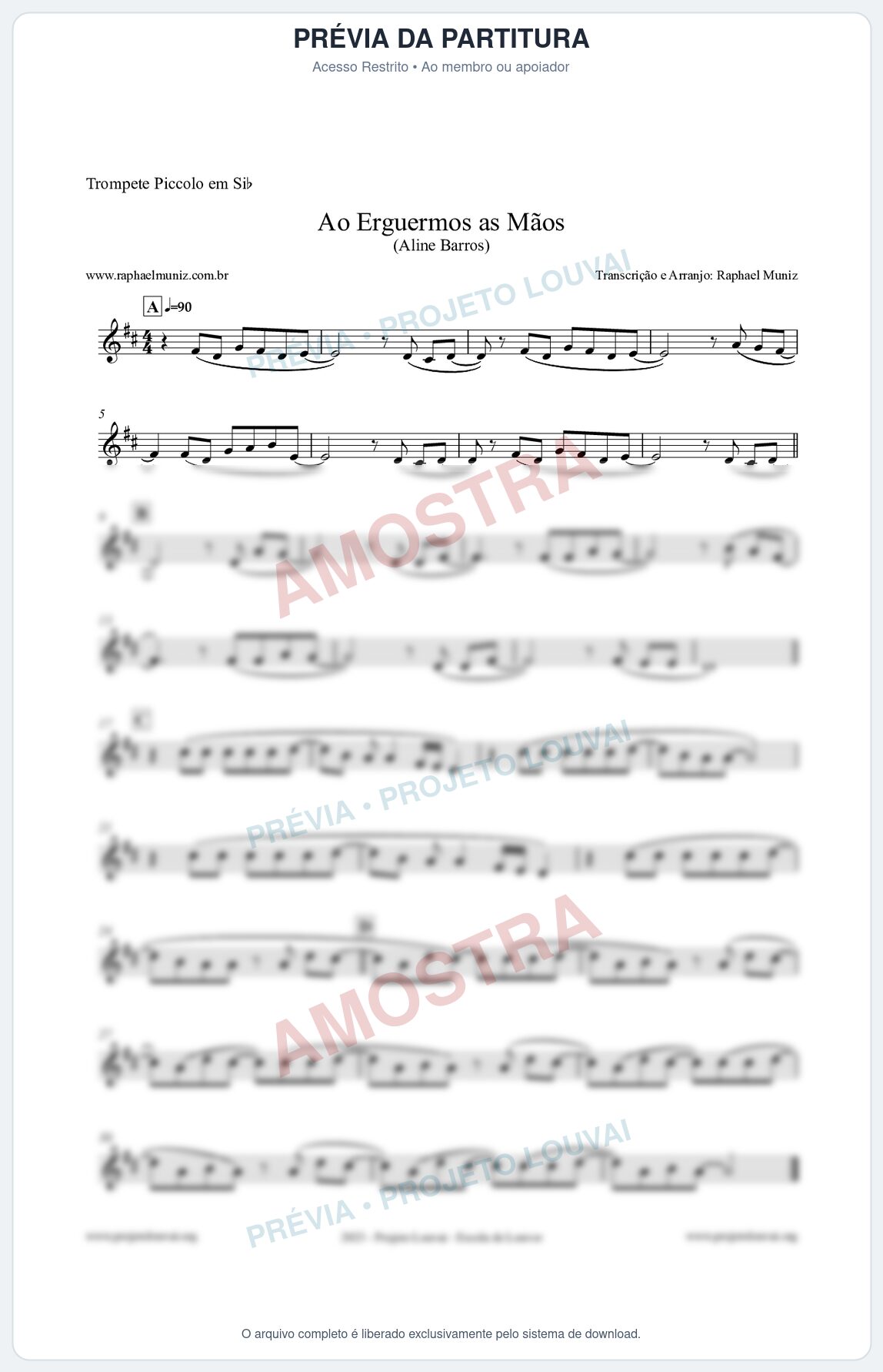 Prévia protegida da primeira página da partitura Partitura para Trompete Piccolo em Sib - Ao Erguermos as Mãos - Aline Barros