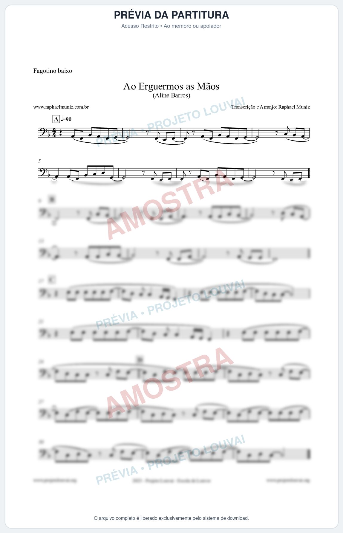Prévia protegida da primeira página da partitura Partitura para Fagotino baixo - Ao Erguermos as Mãos - Aline Barros