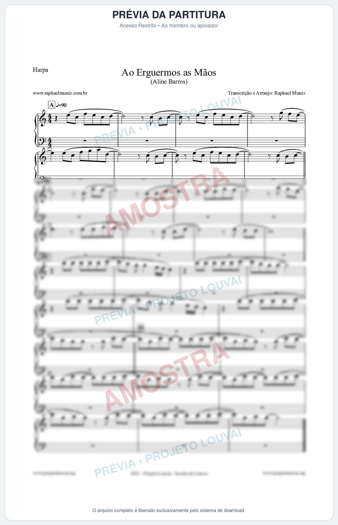 Prévia protegida da primeira página da partitura Partitura para Harpa - Ao Erguermos as Mãos - Aline Barros