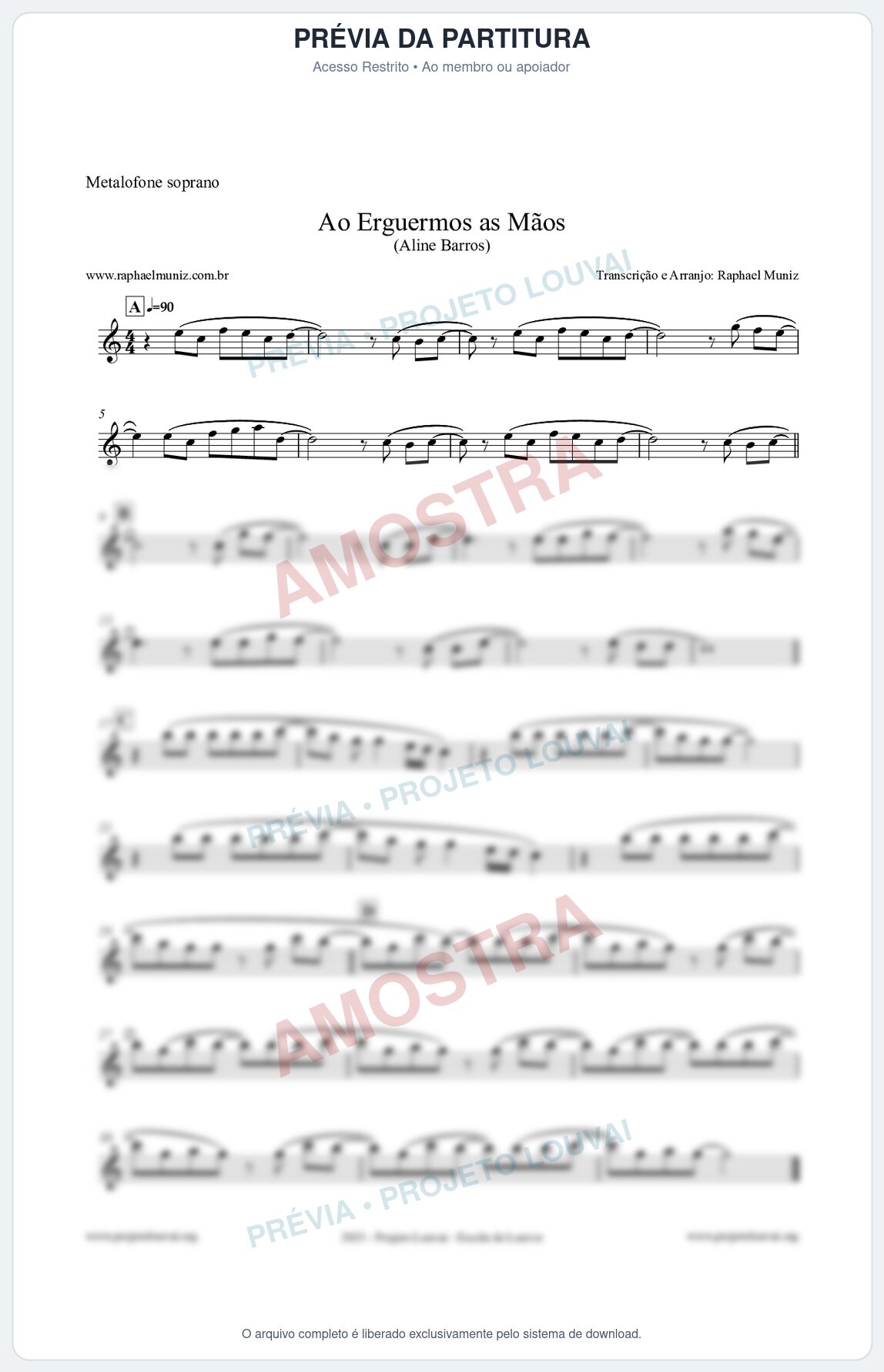 Prévia protegida da primeira página da partitura Partitura para Metalofone soprano - Ao Erguermos as Mãos - Aline Barros