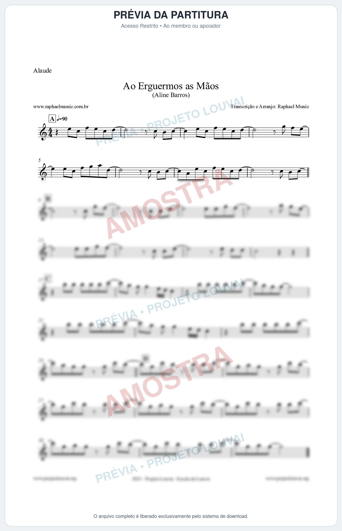 Prévia protegida da primeira página da partitura Partitura para Alaúde - Ao Erguermos as Mãos - Aline Barros