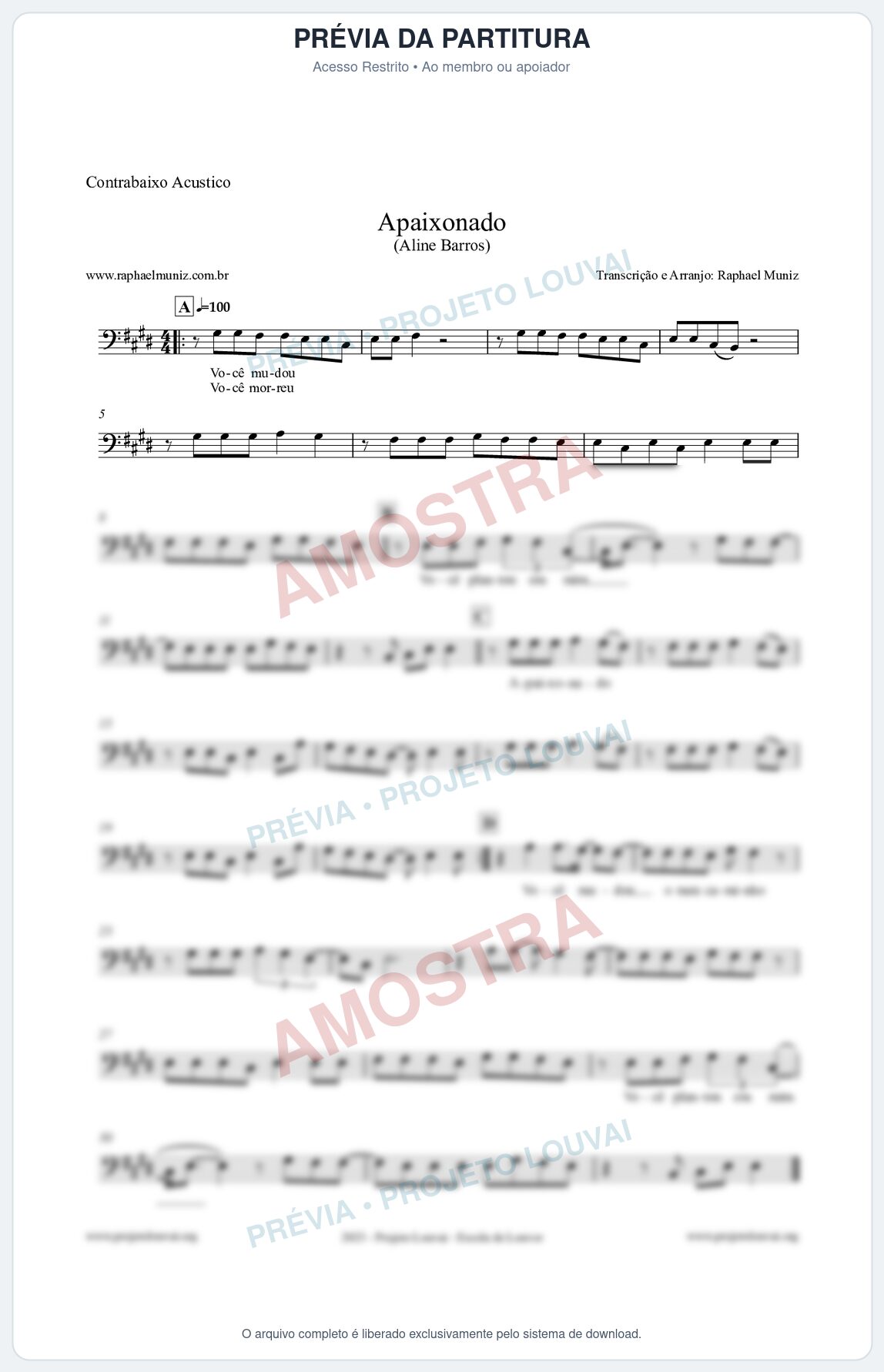 Prévia protegida da primeira página da partitura Partitura para Contrabaixo Acústico - Apaixonado - Aline Barros