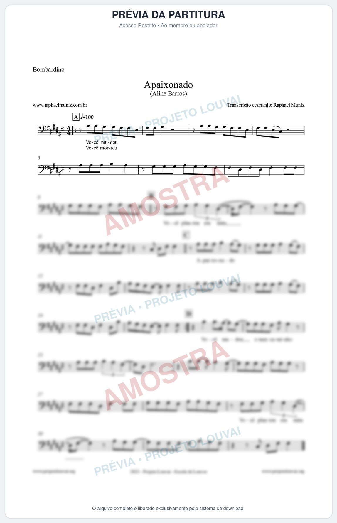 Prévia protegida da primeira página da partitura Partitura para Bombardino - Apaixonado - Aline Barros
