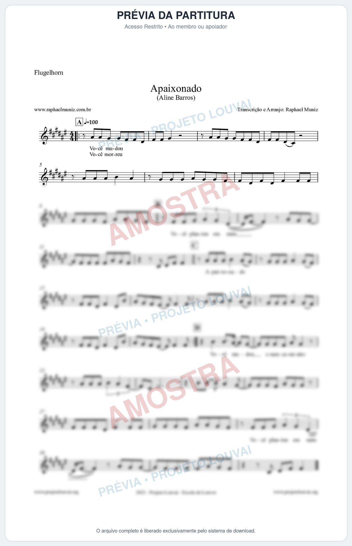 Prévia protegida da primeira página da partitura Partitura para Flugelhorn - Apaixonado - Aline Barros