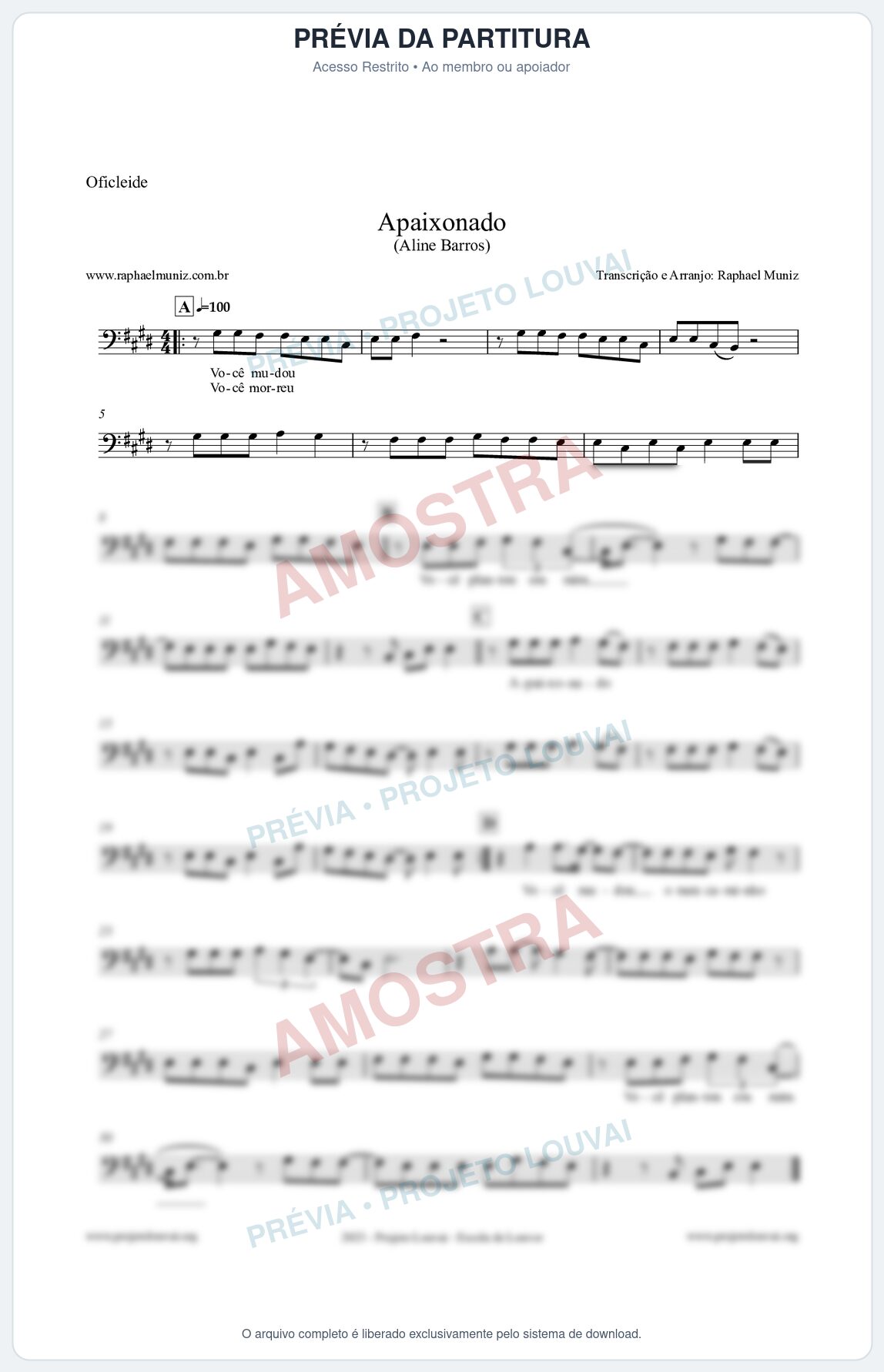 Prévia protegida da primeira página da partitura Partitura para Oficleide - Apaixonado - Aline Barros