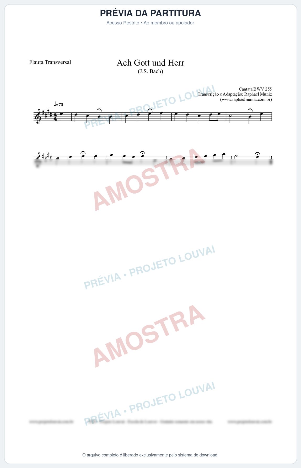 Prévia protegida da primeira página da partitura Partitura para Flauta Transversal - Ach Gott und Herr (BWV 255) (Tom E) - Johann Sebastian Bach