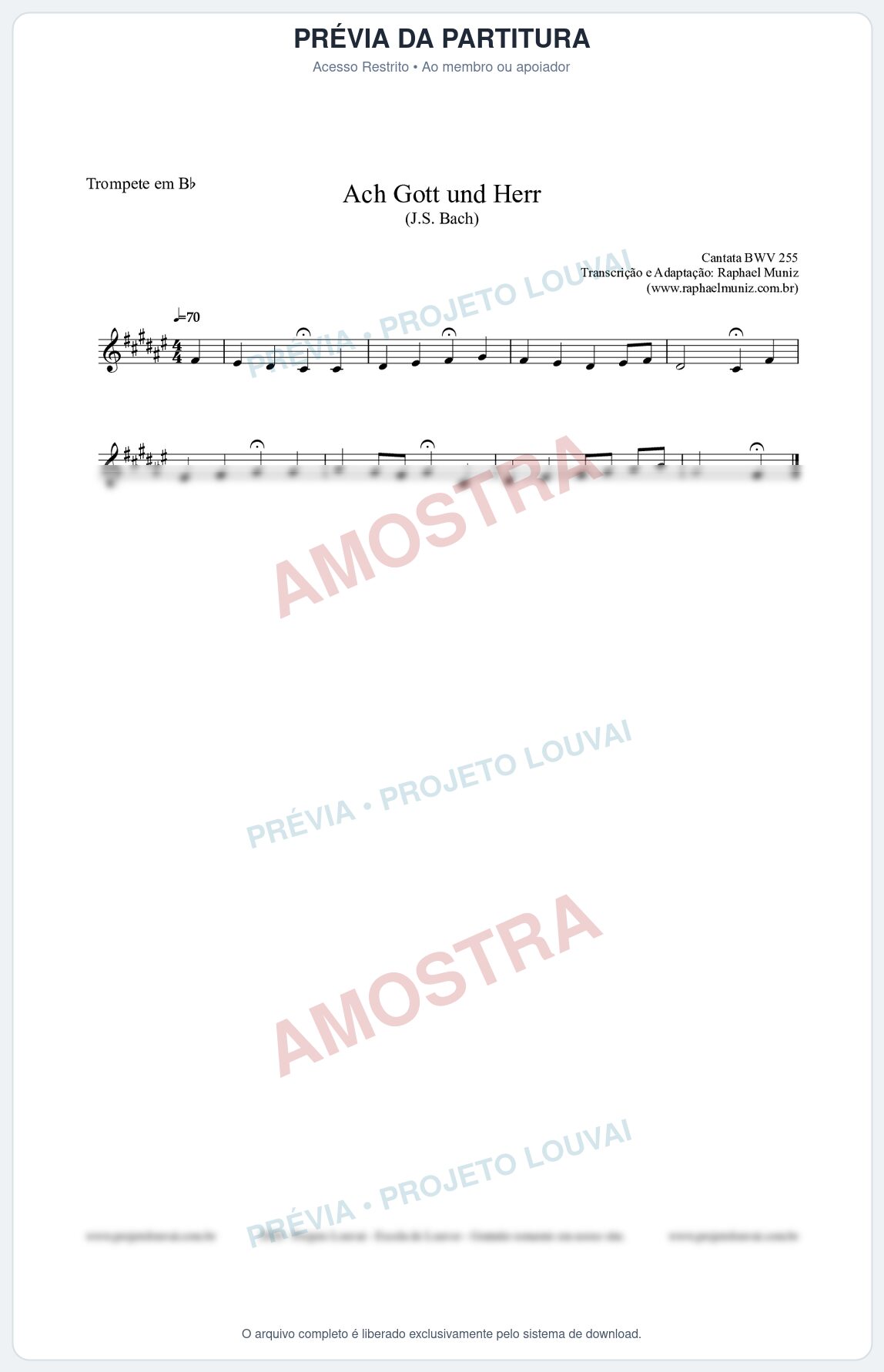 Prévia protegida da primeira página da partitura Partitura para Trompete em Bb - Ach Gott und Herr (BWV 255) (Tom E) - Johann Sebastian Bach