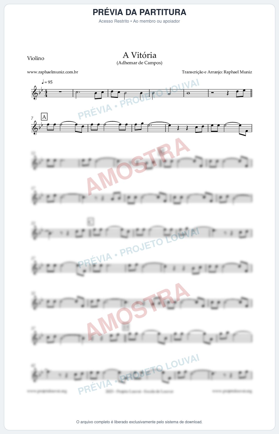 Prévia protegida da primeira página da partitura Partitura para Violino - A Vitória - Adhemar de Campos