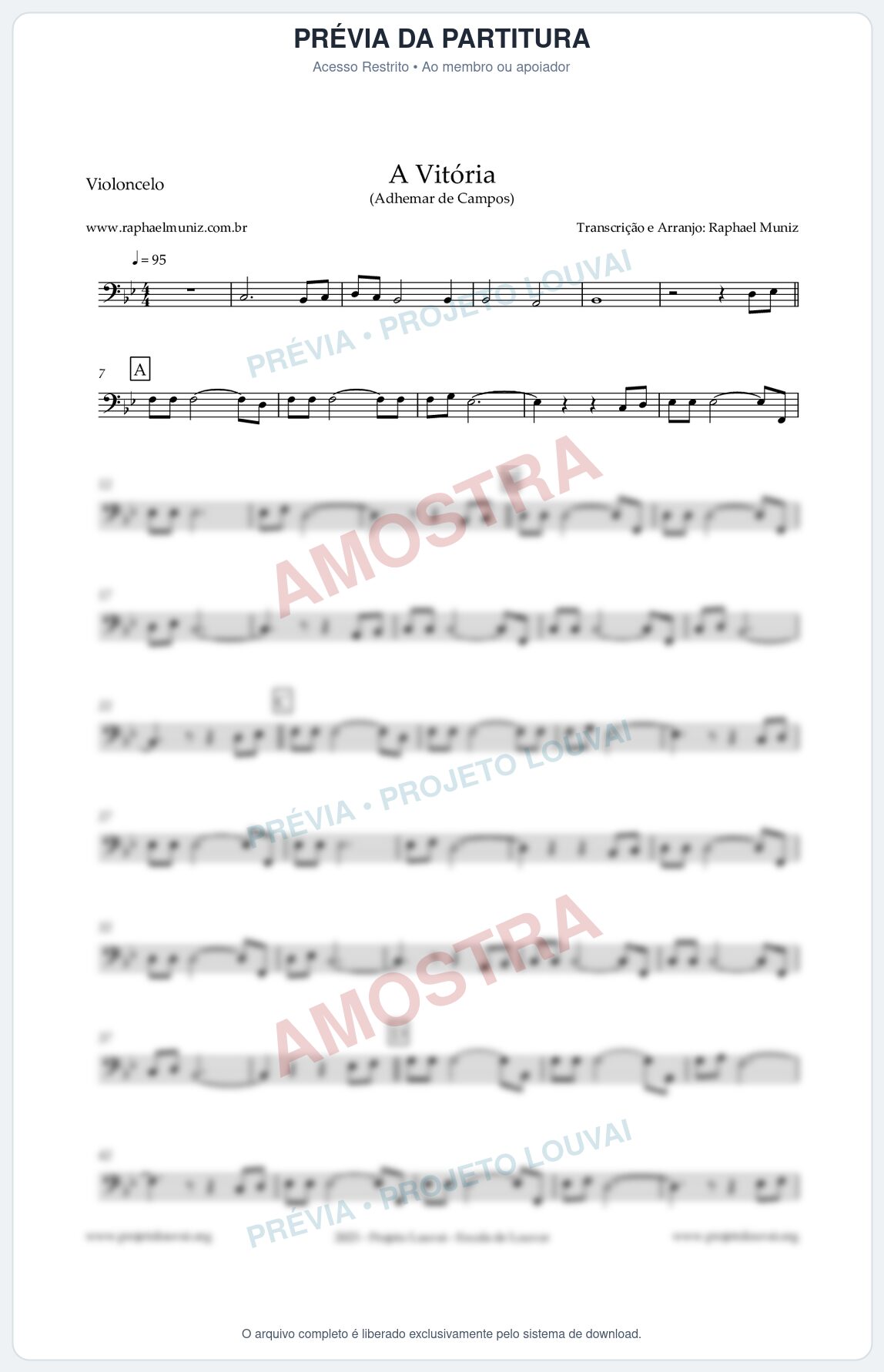 Prévia protegida da primeira página da partitura Partitura para Violoncelo - A Vitória - Adhemar de Campos