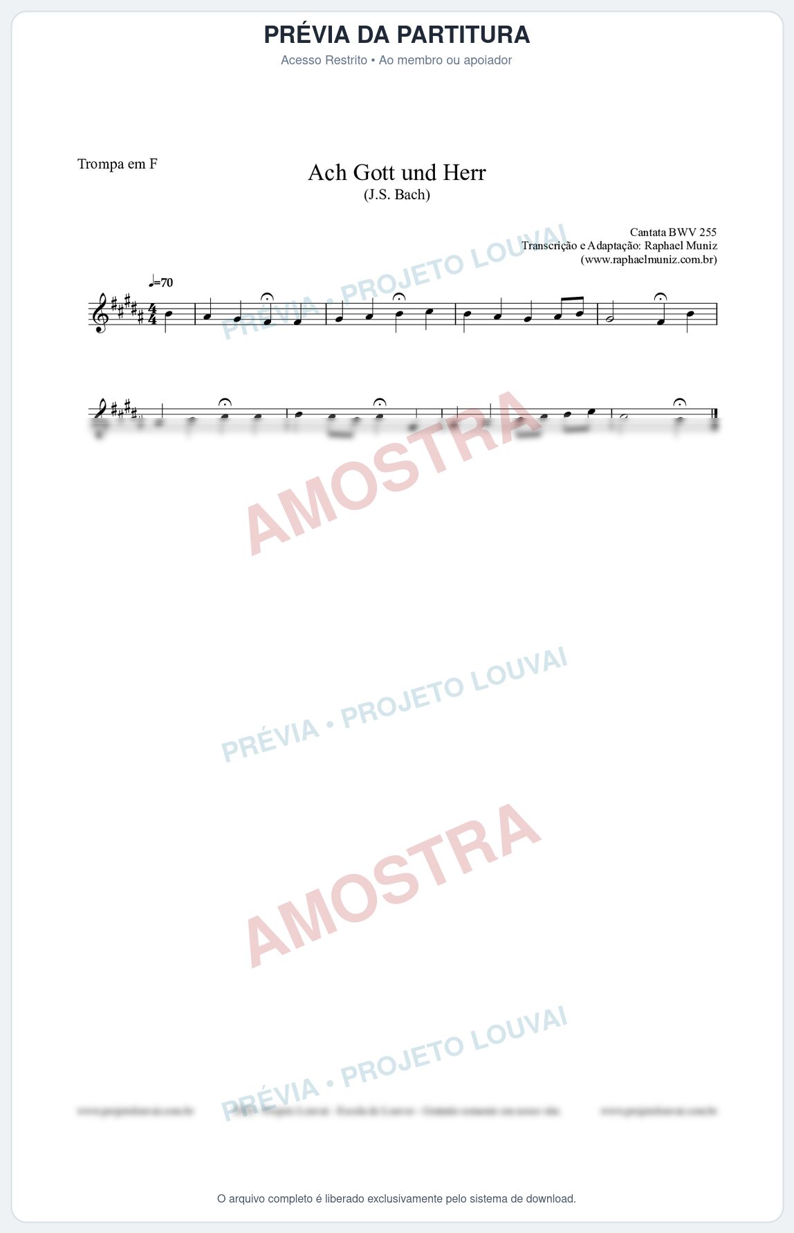 Prévia protegida da primeira página da partitura Partitura para Trompa em F - Ach Gott und Herr (BWV 255) (Tom E) - Johann Sebastian Bach