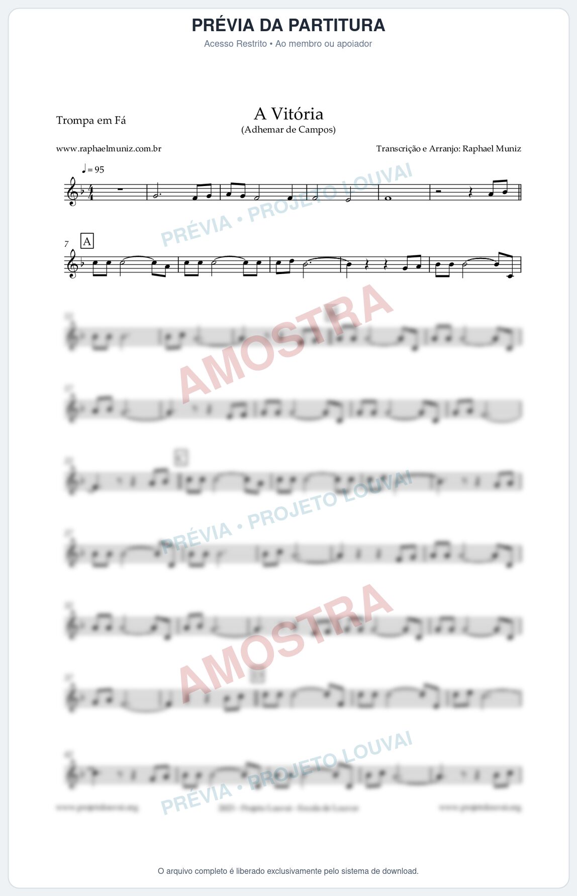 Prévia protegida da primeira página da partitura Partitura para Trompa em F - A Vitória - Adhemar de Campos