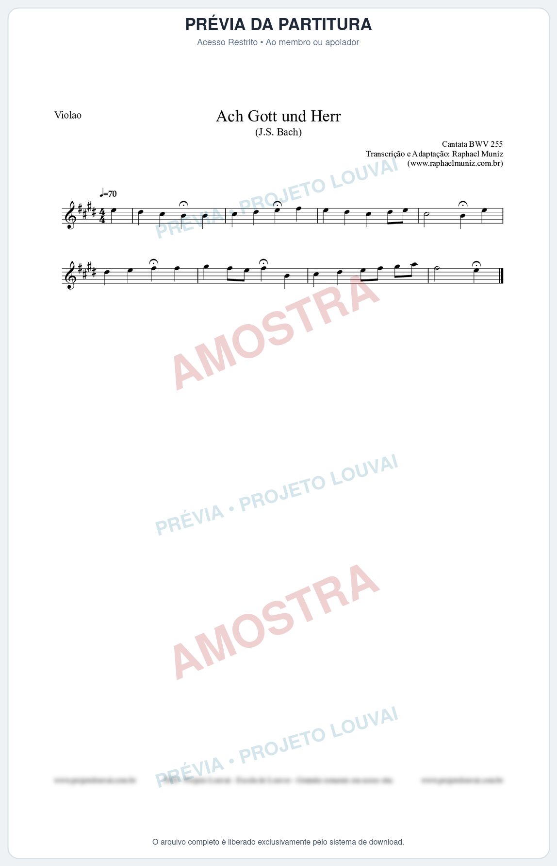 Prévia protegida da primeira página da partitura Partitura para Violão - Ach Gott und Herr (BWV 255) (Tom E) - Johann Sebastian Bach