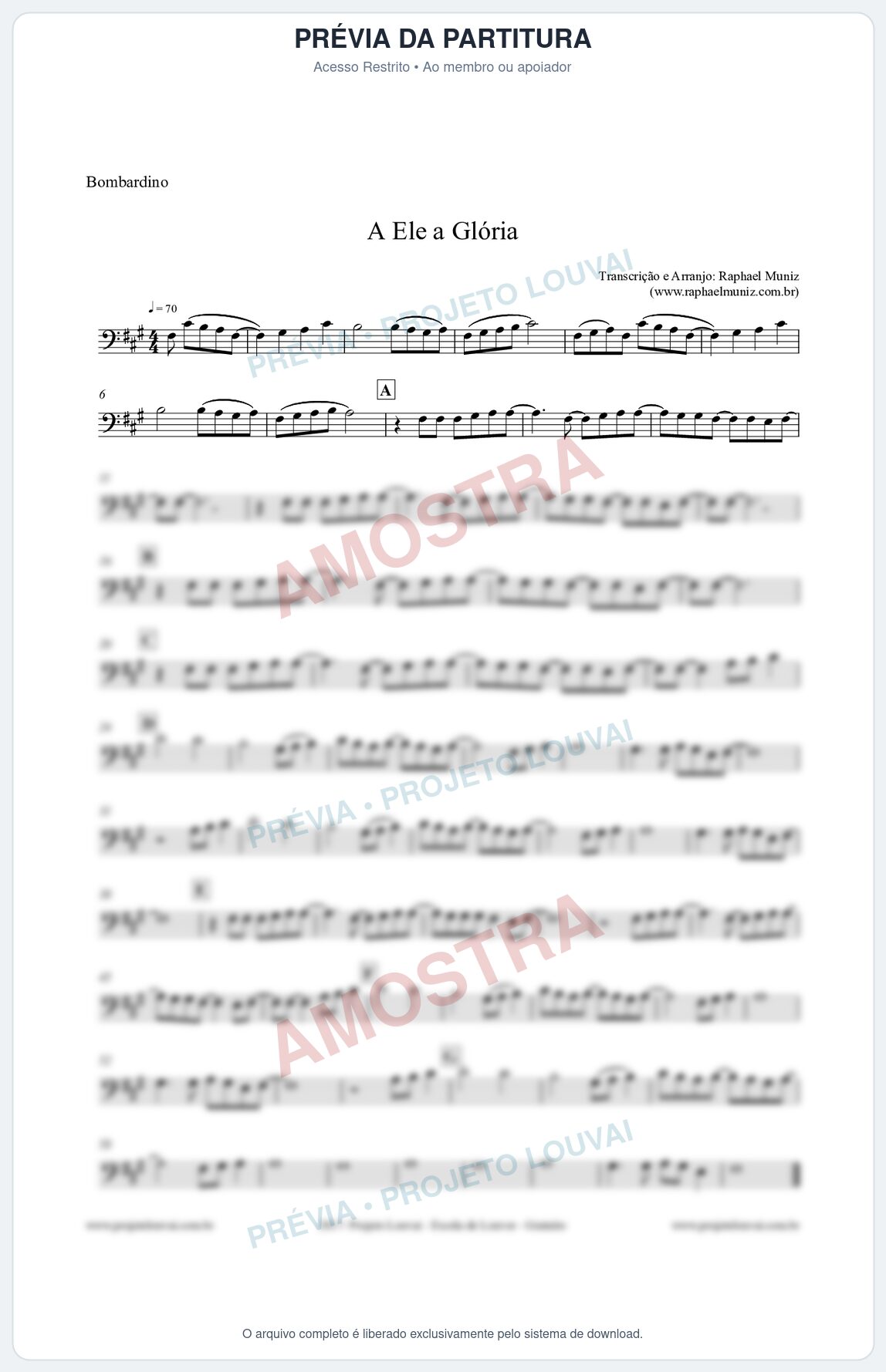 Prévia protegida da primeira página da partitura Partitura para Bombardino - A Ele a Glória - Diante do Trono