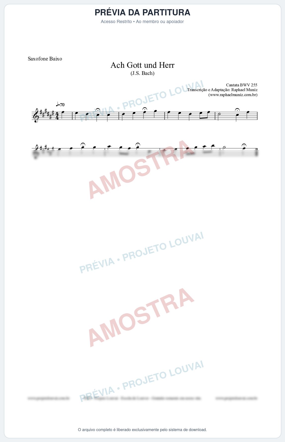 Prévia protegida da primeira página da partitura Partitura para Saxofone Baixo - Ach Gott und Herr (BWV 255) (Tom E) - Johann Sebastian Bach