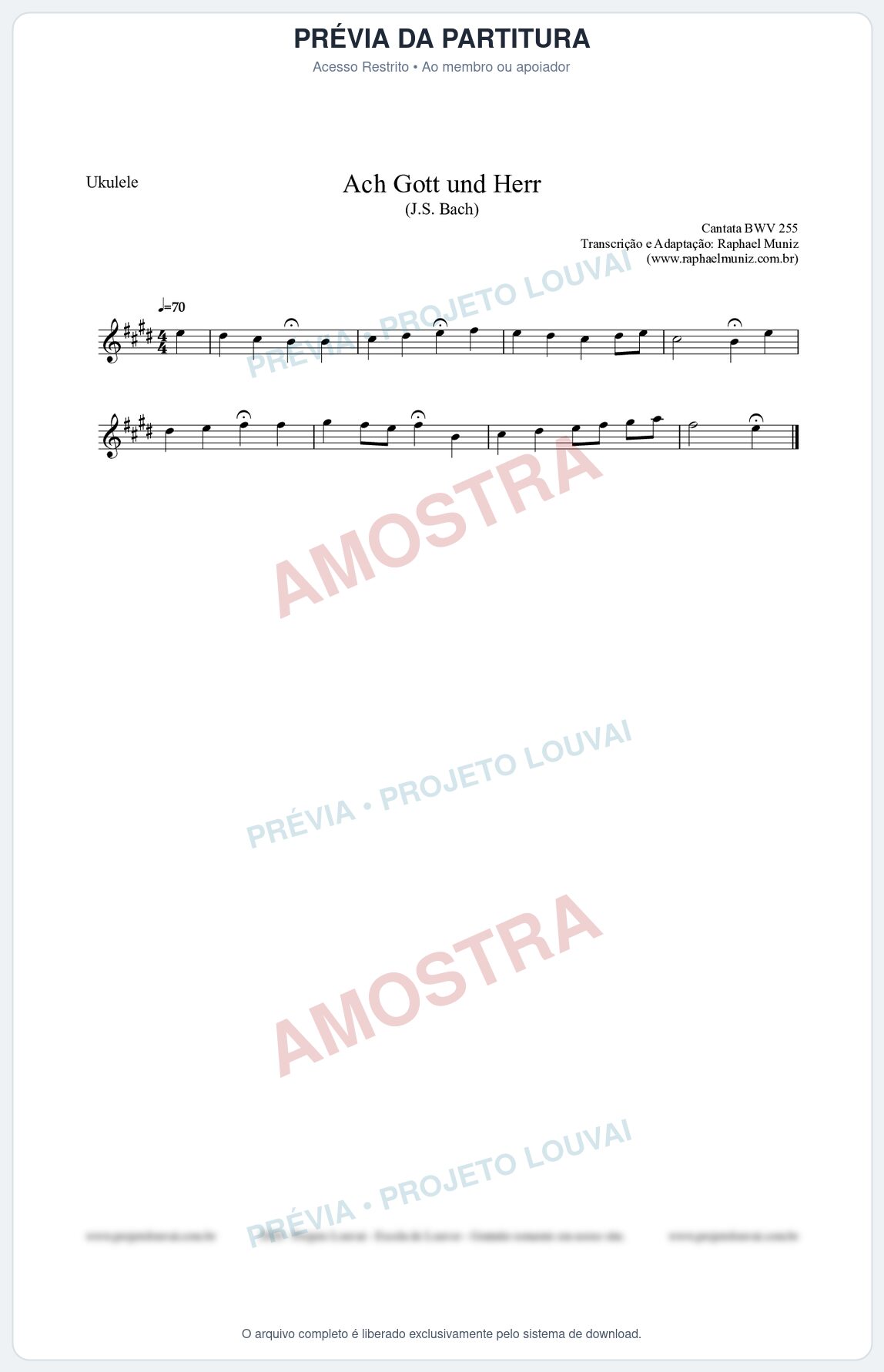 Prévia protegida da primeira página da partitura Partitura para Ukulele - Ach Gott und Herr (BWV 255) (Tom E) - Johann Sebastian Bach