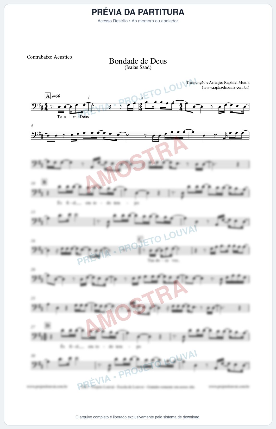 Prévia protegida da primeira página da partitura Partitura para Contrabaixo Acústico - Bondade de Deus - Isaías Saad