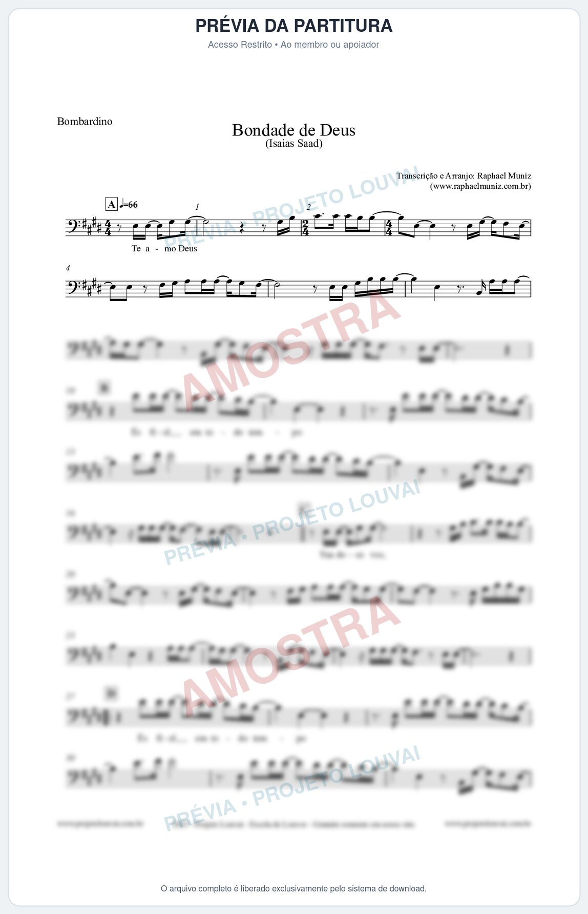 Prévia protegida da primeira página da partitura Partitura para Bombardino - Bondade de Deus - Isaías Saad