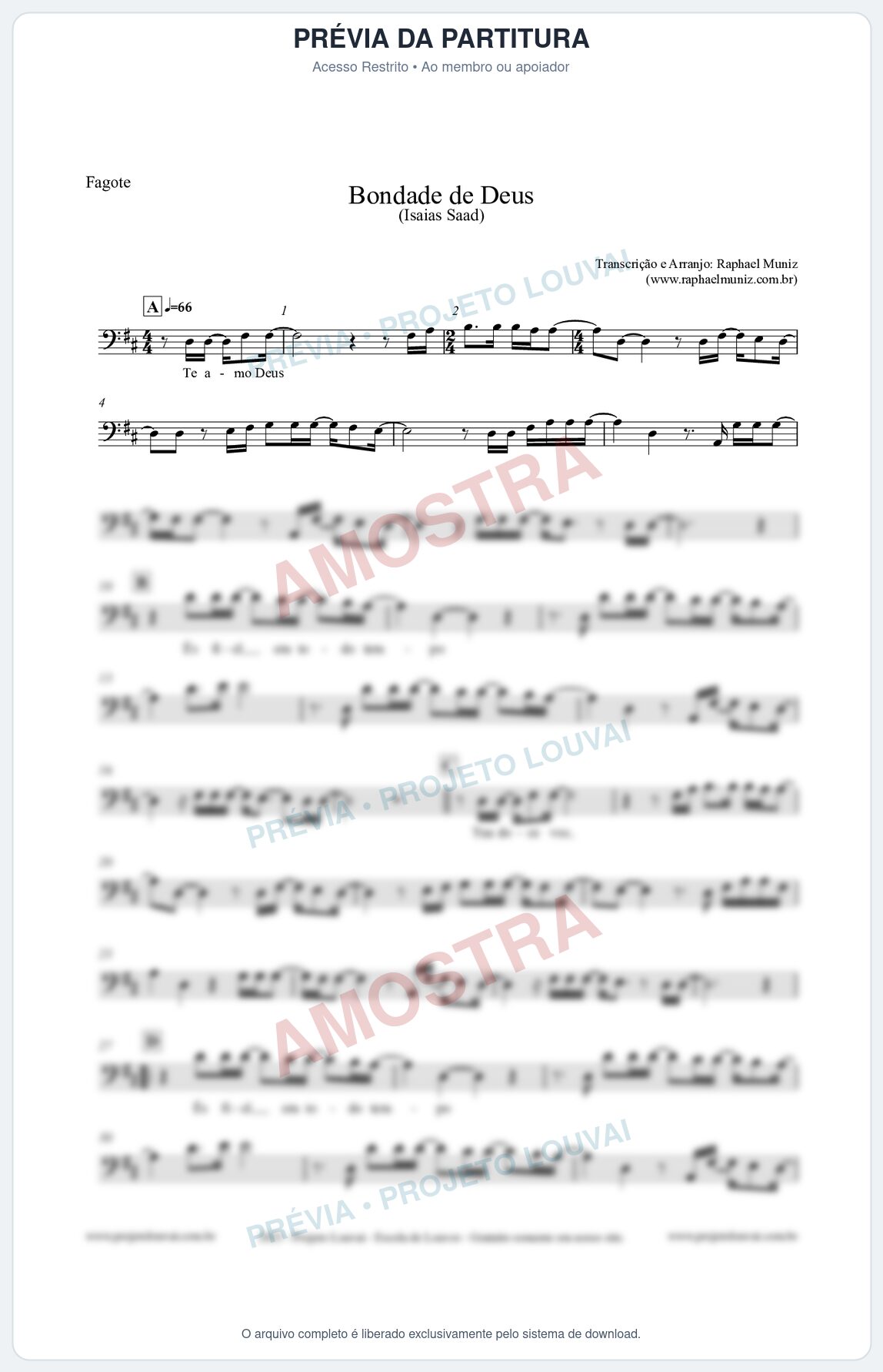 Prévia protegida da primeira página da partitura Partitura para Fagote - Bondade de Deus - Isaías Saad