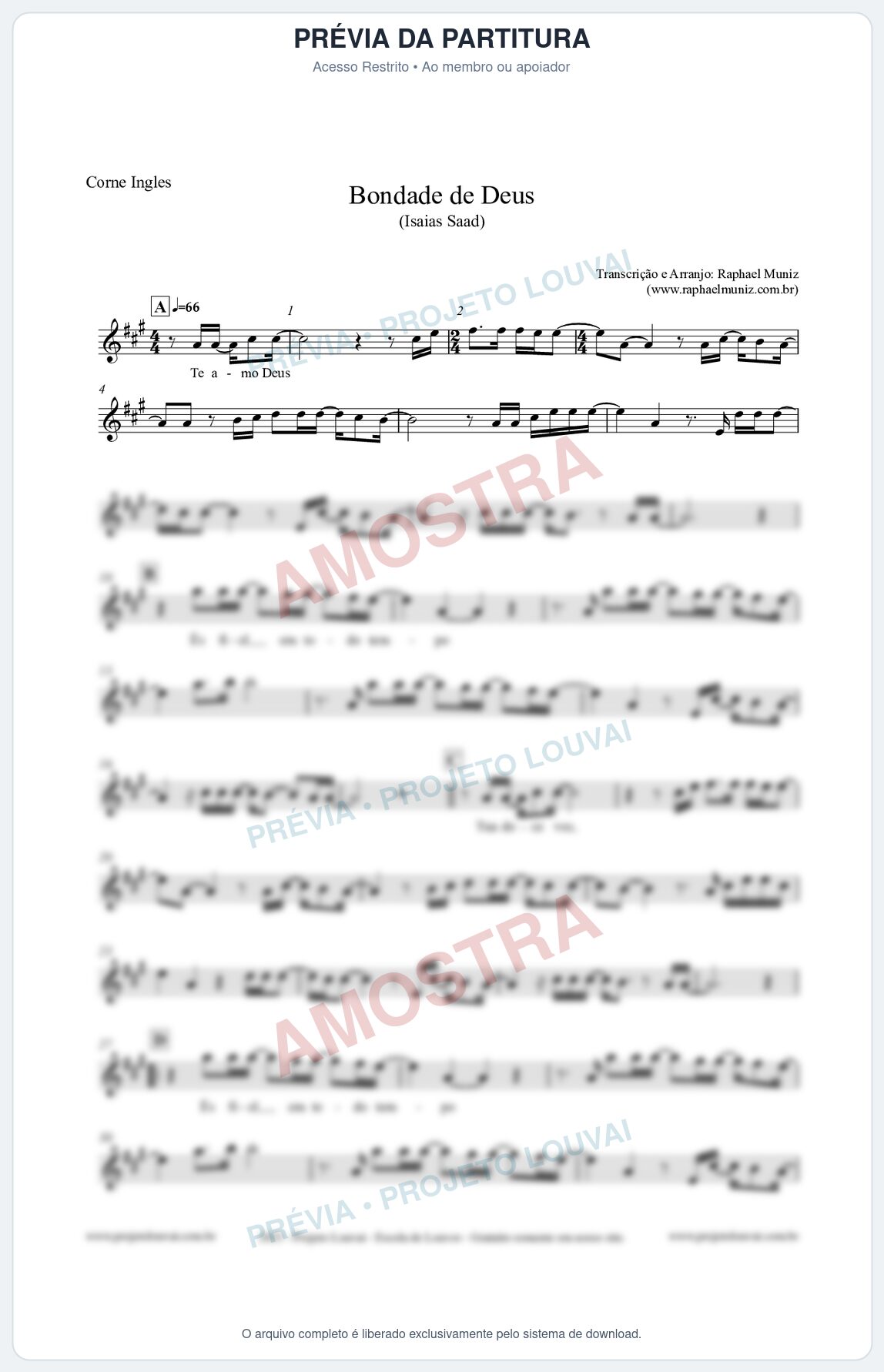 Prévia protegida da primeira página da partitura Partitura para Corne Inglês - Bondade de Deus - Isaías Saad