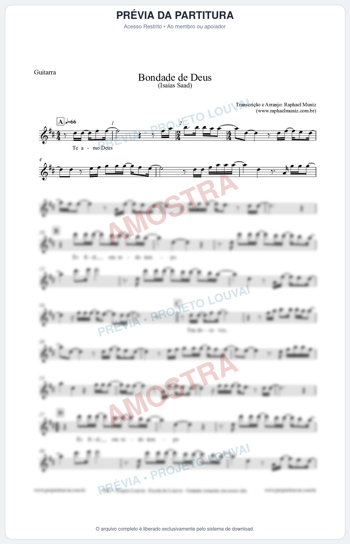 Prévia protegida da primeira página da partitura Partitura para Guitarra - Bondade de Deus - Isaías Saad