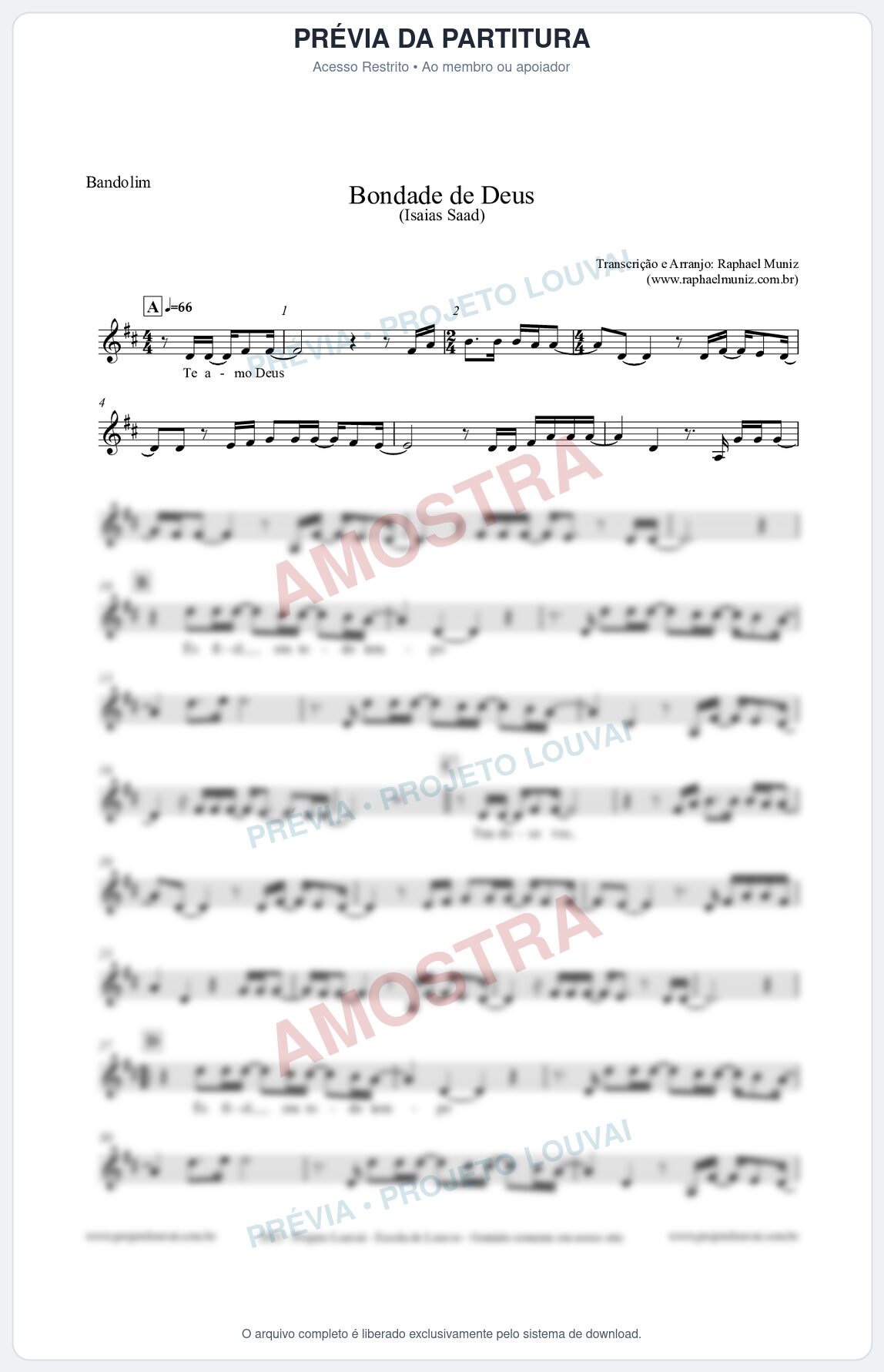 Prévia protegida da primeira página da partitura Partitura para Bandolim - Bondade de Deus - Isaías Saad