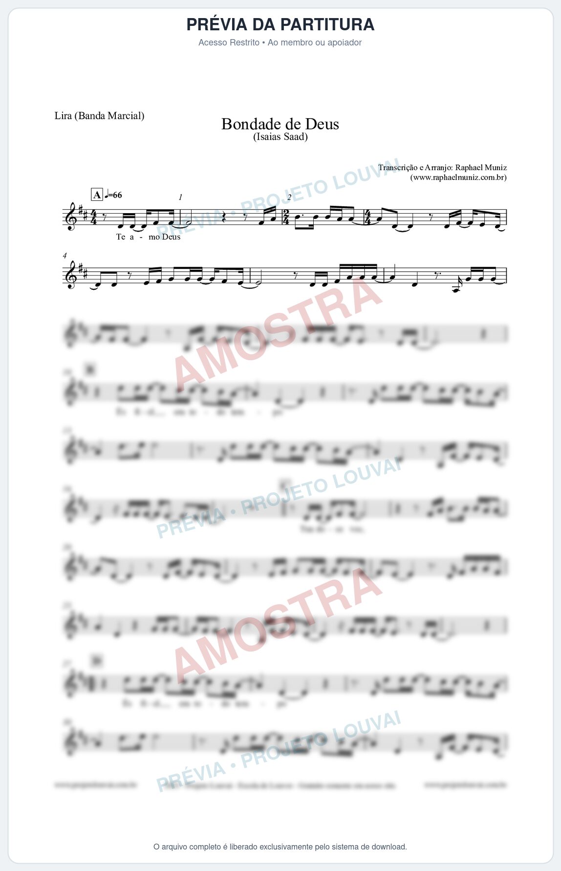Prévia protegida da primeira página da partitura Partitura para Lira (Banda Marcial) - Bondade de Deus - Isaías Saad