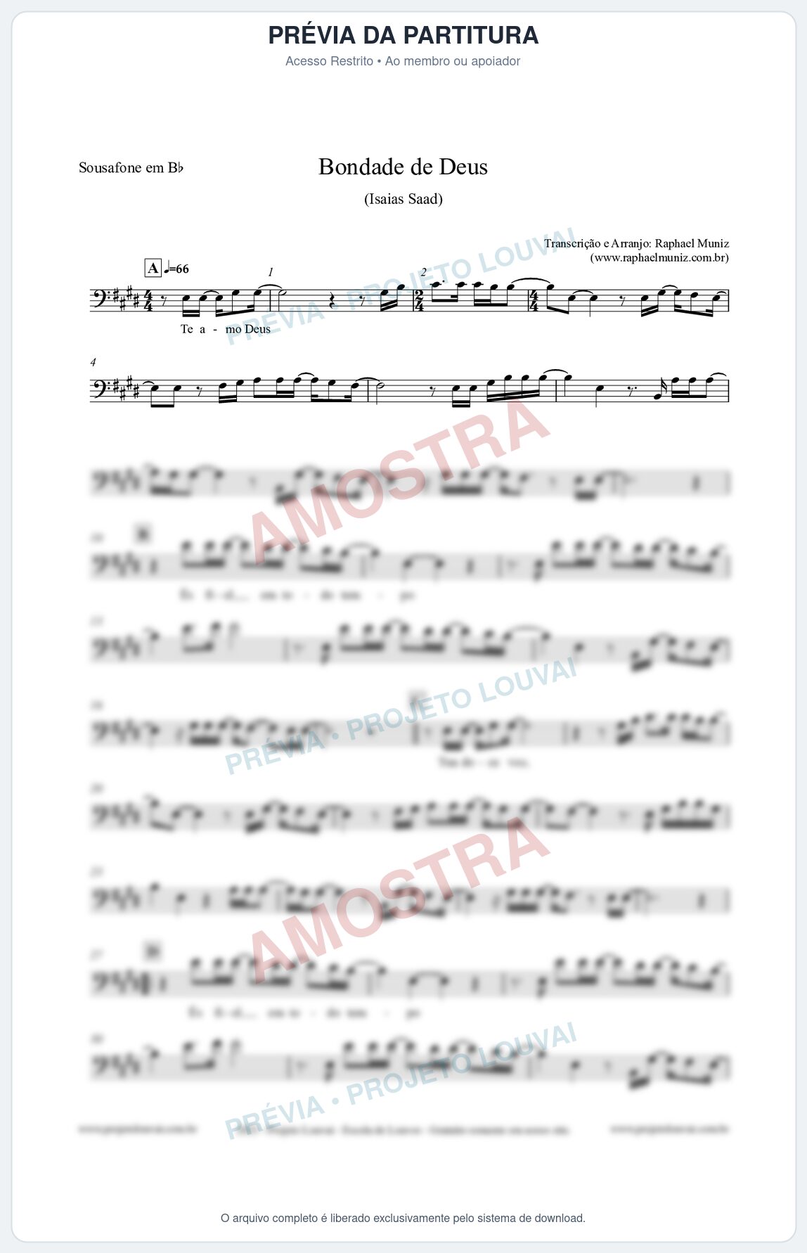 Prévia protegida da primeira página da partitura Partitura para Sousafone em Bb - Bondade de Deus - Isaías Saad