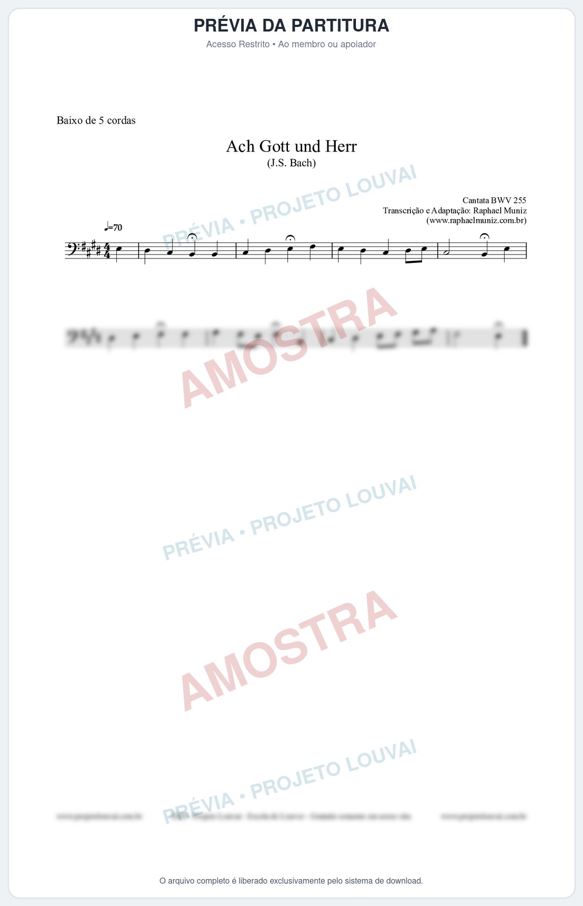 Prévia protegida da primeira página da partitura Partitura para Baixo de 5 cordas - Ach Gott und Herr (BWV 255) (Tom E) - Johann Sebastian Bach