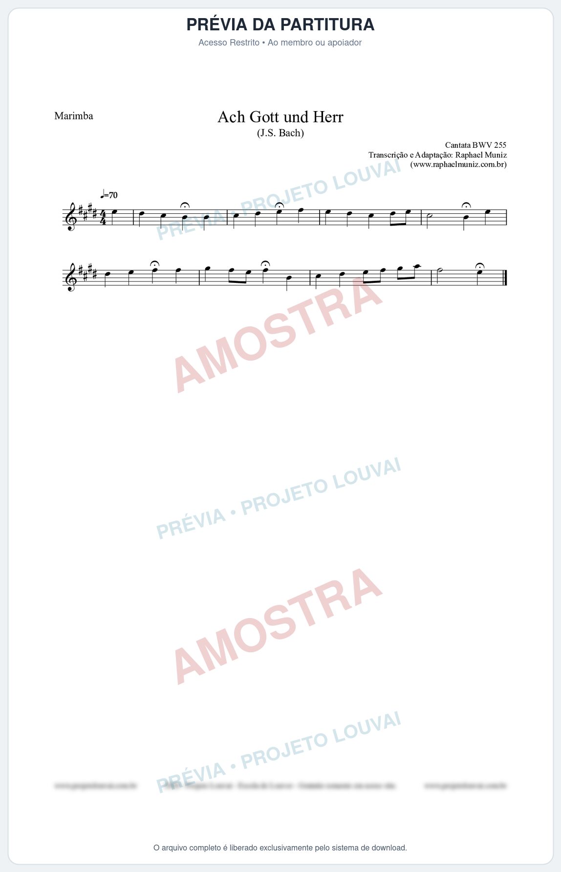 Prévia protegida da primeira página da partitura Partitura para Marimba - Ach Gott und Herr (BWV 255) (Tom E) - Johann Sebastian Bach