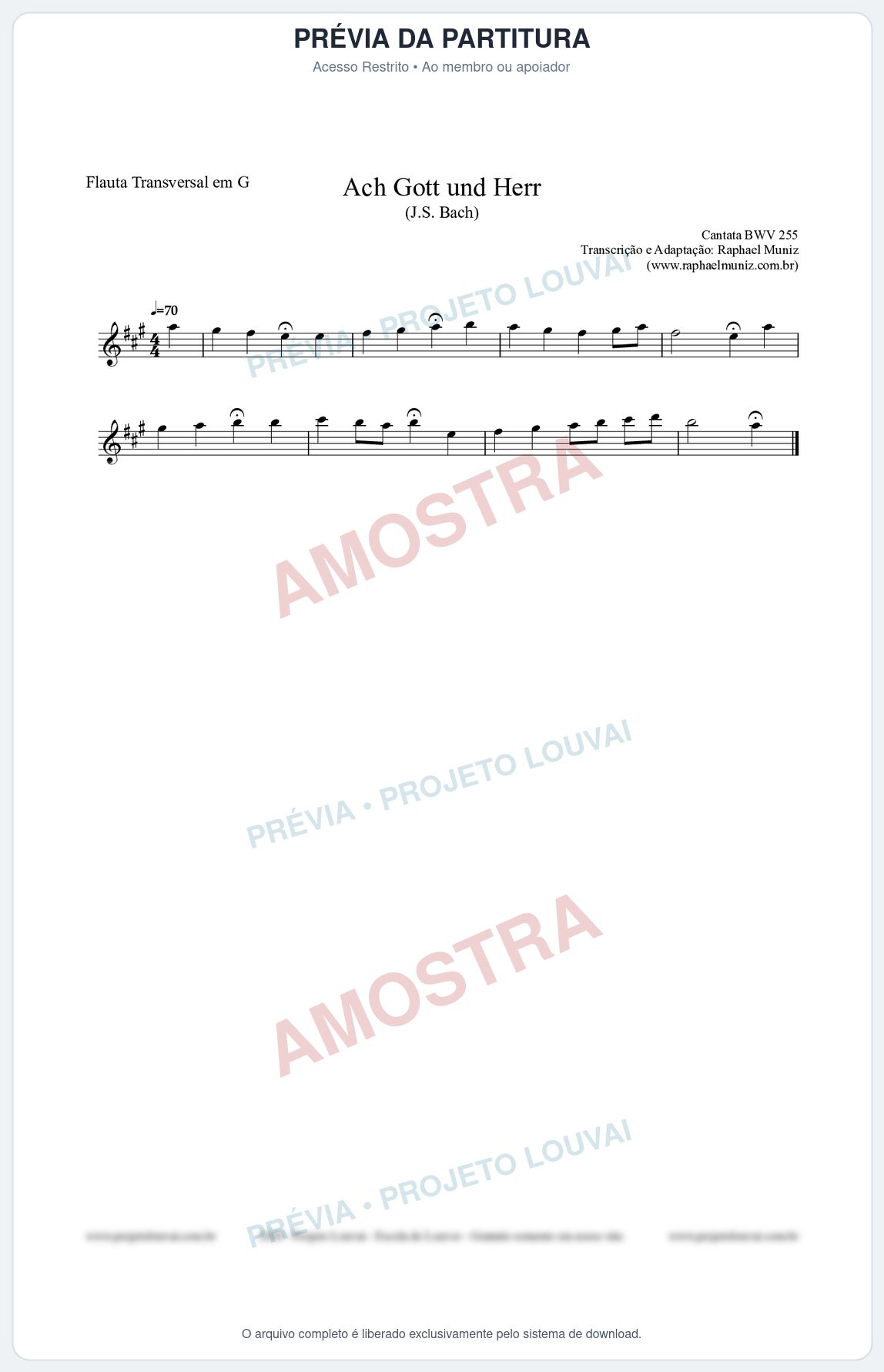 Prévia protegida da primeira página da partitura Partitura para Flauta Transversal em G - Ach Gott und Herr (BWV 255) (Tom E) - Johann Sebastian Bach