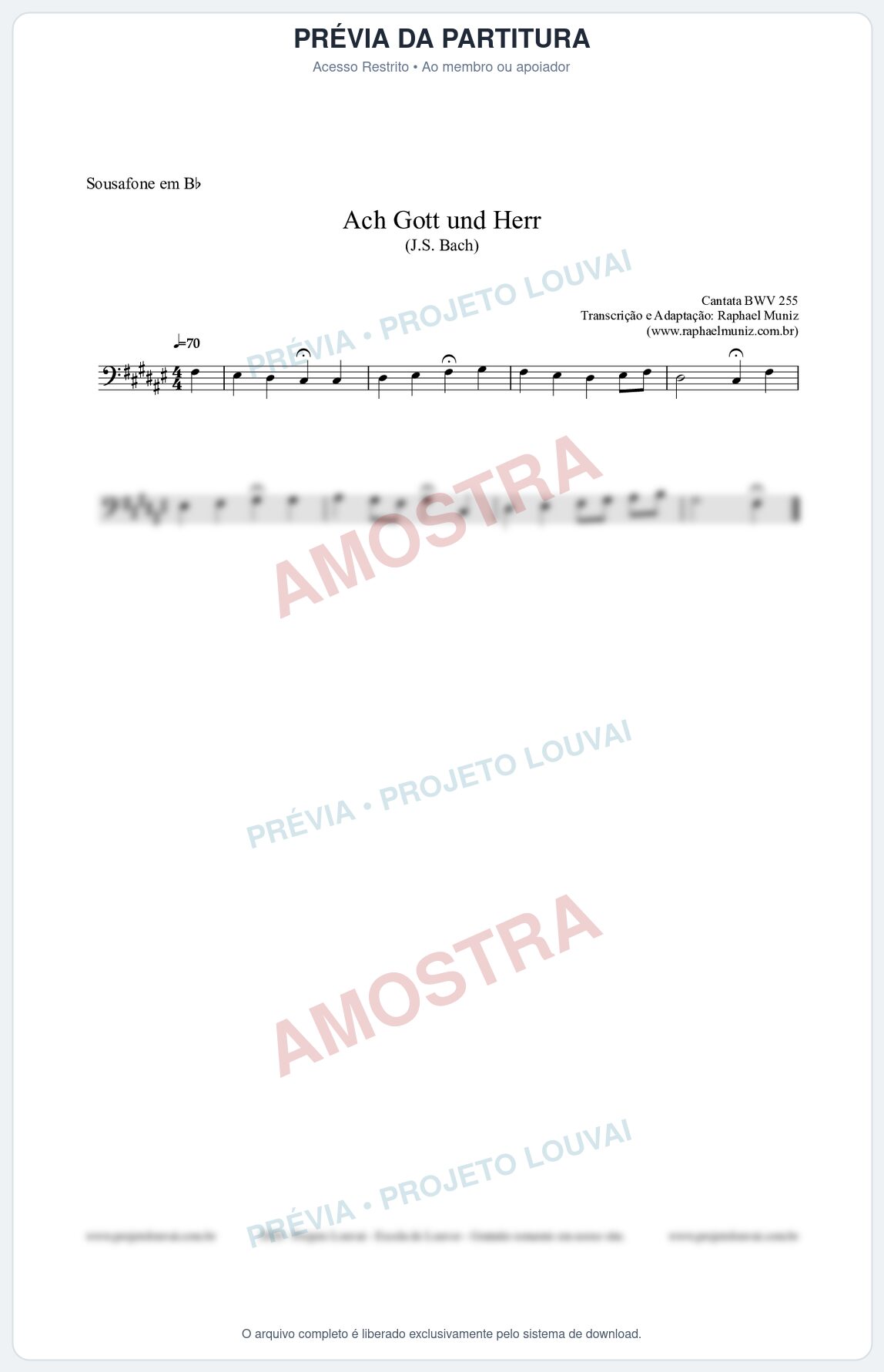 Prévia protegida da primeira página da partitura Partitura para Sousafone em Bb - Ach Gott und Herr (BWV 255) (Tom E) - Johann Sebastian Bach