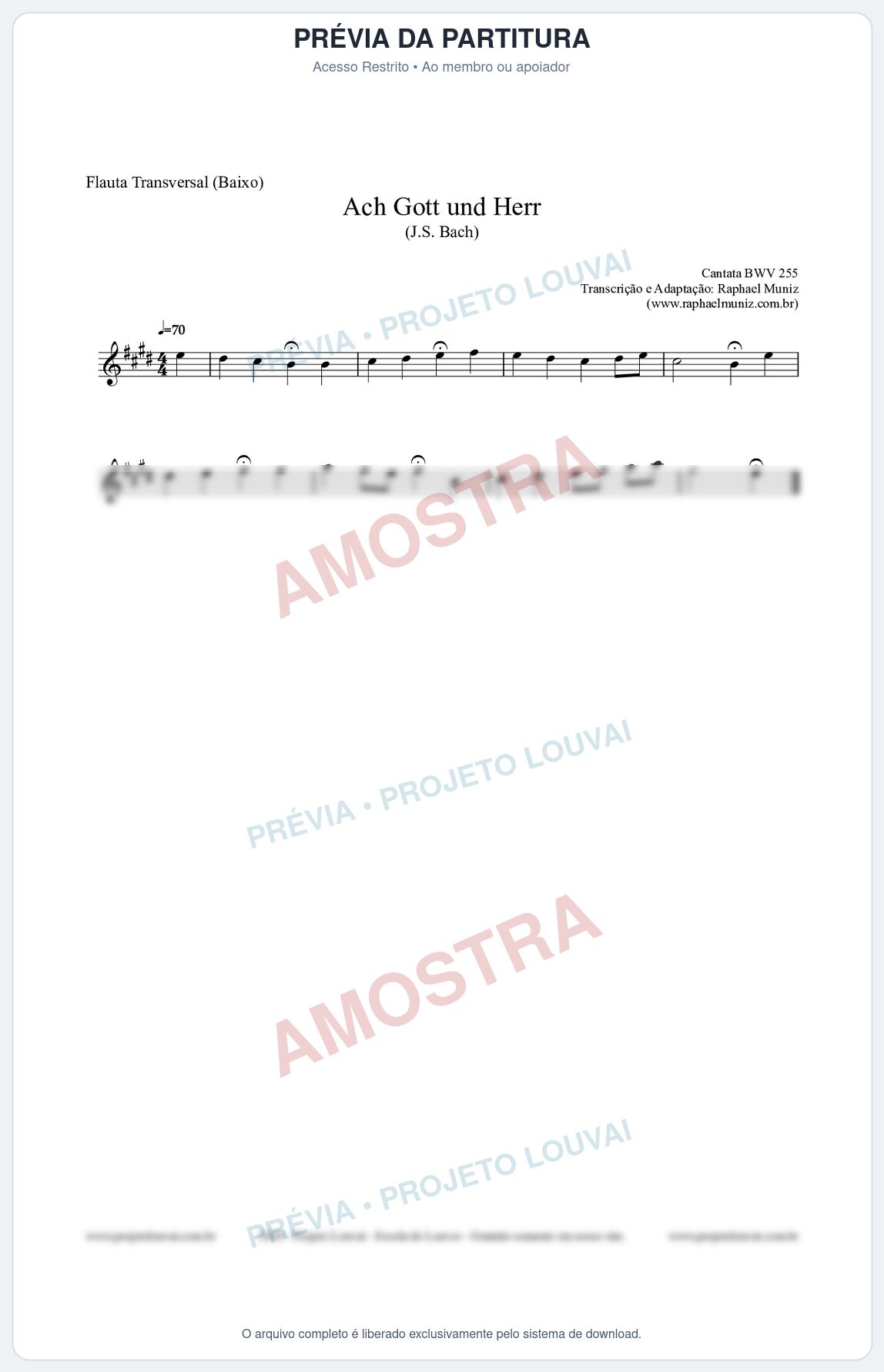 Prévia protegida da primeira página da partitura Partitura para Flauta Transversal (Baixo) - Ach Gott und Herr (BWV 255) (Tom E) - Johann Sebastian Bach