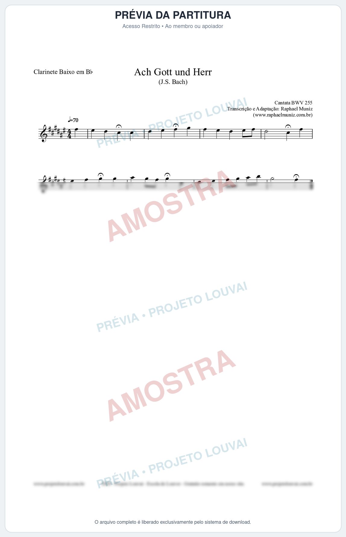 Prévia protegida da primeira página da partitura Partitura para Clarinete Baixo em Bb - Ach Gott und Herr (BWV 255) (Tom E) - Johann Sebastian Bach