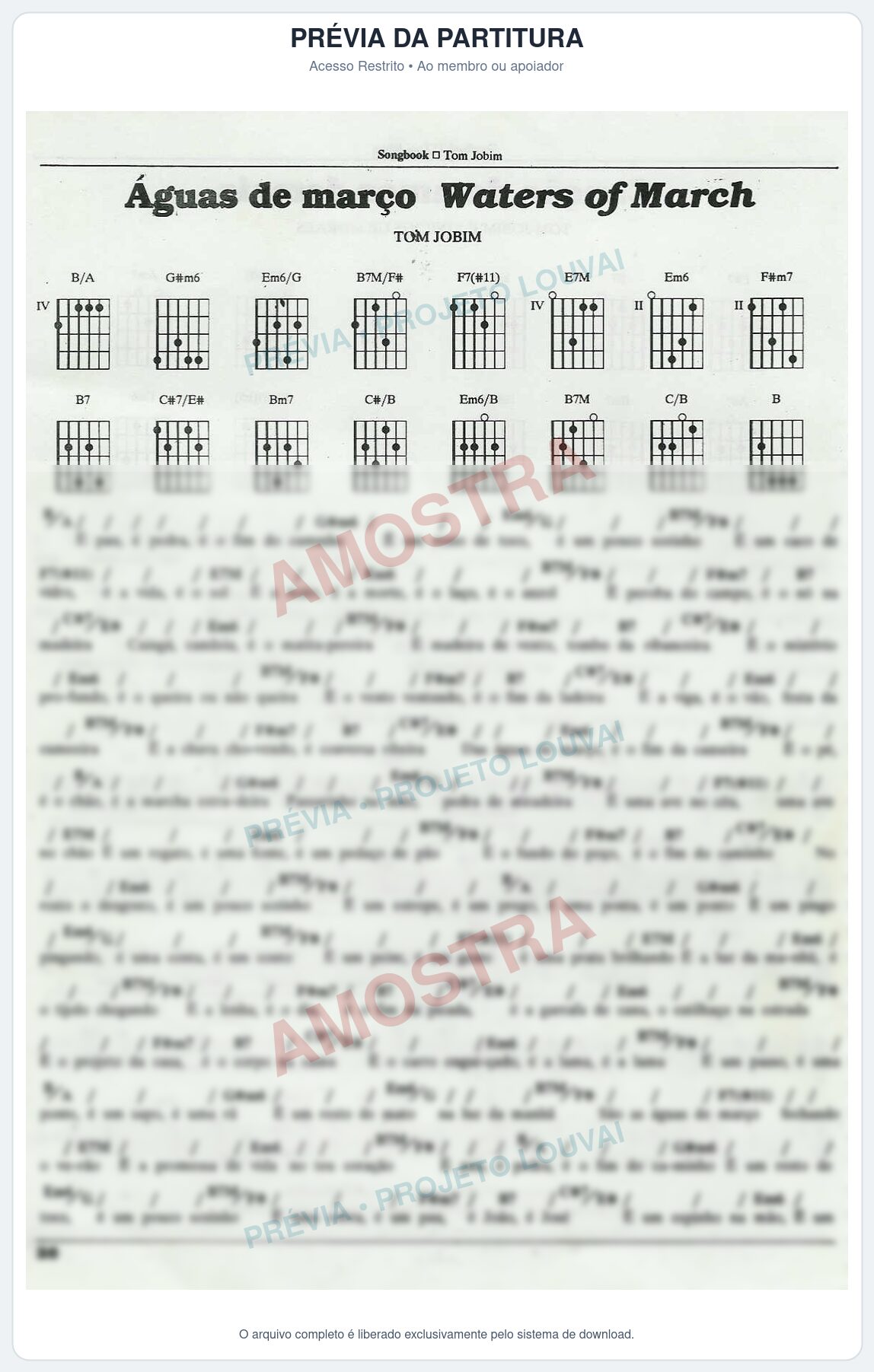 Prévia protegida da primeira página da partitura Partitura para Alaúde - Águas de Março - Tom Jobim