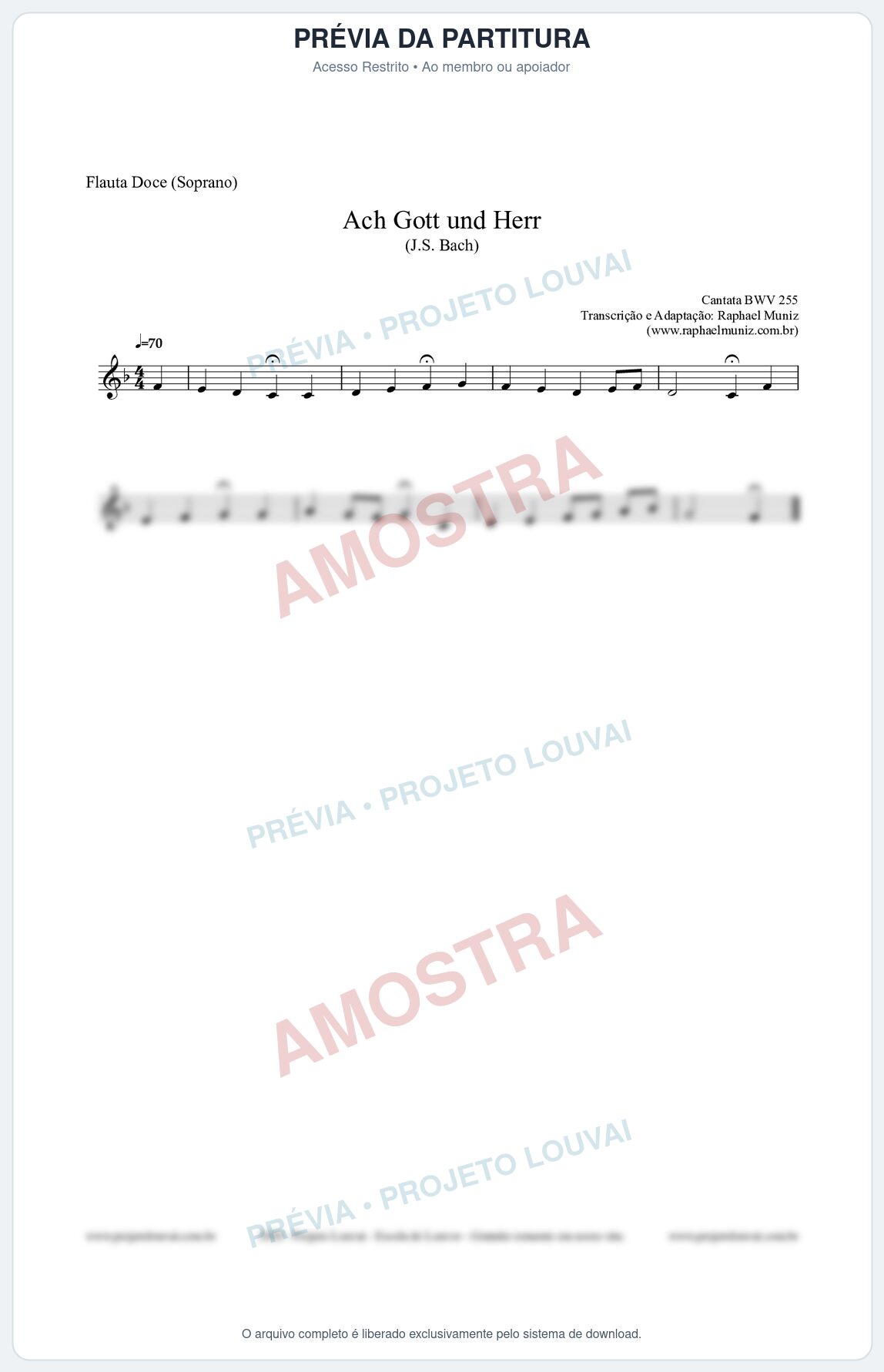 Prévia protegida da primeira página da partitura Partitura para Flauta Doce (Soprano) - Ach Gott und Herr (BWV 255) (Tom F) - Johann Sebastian Bach