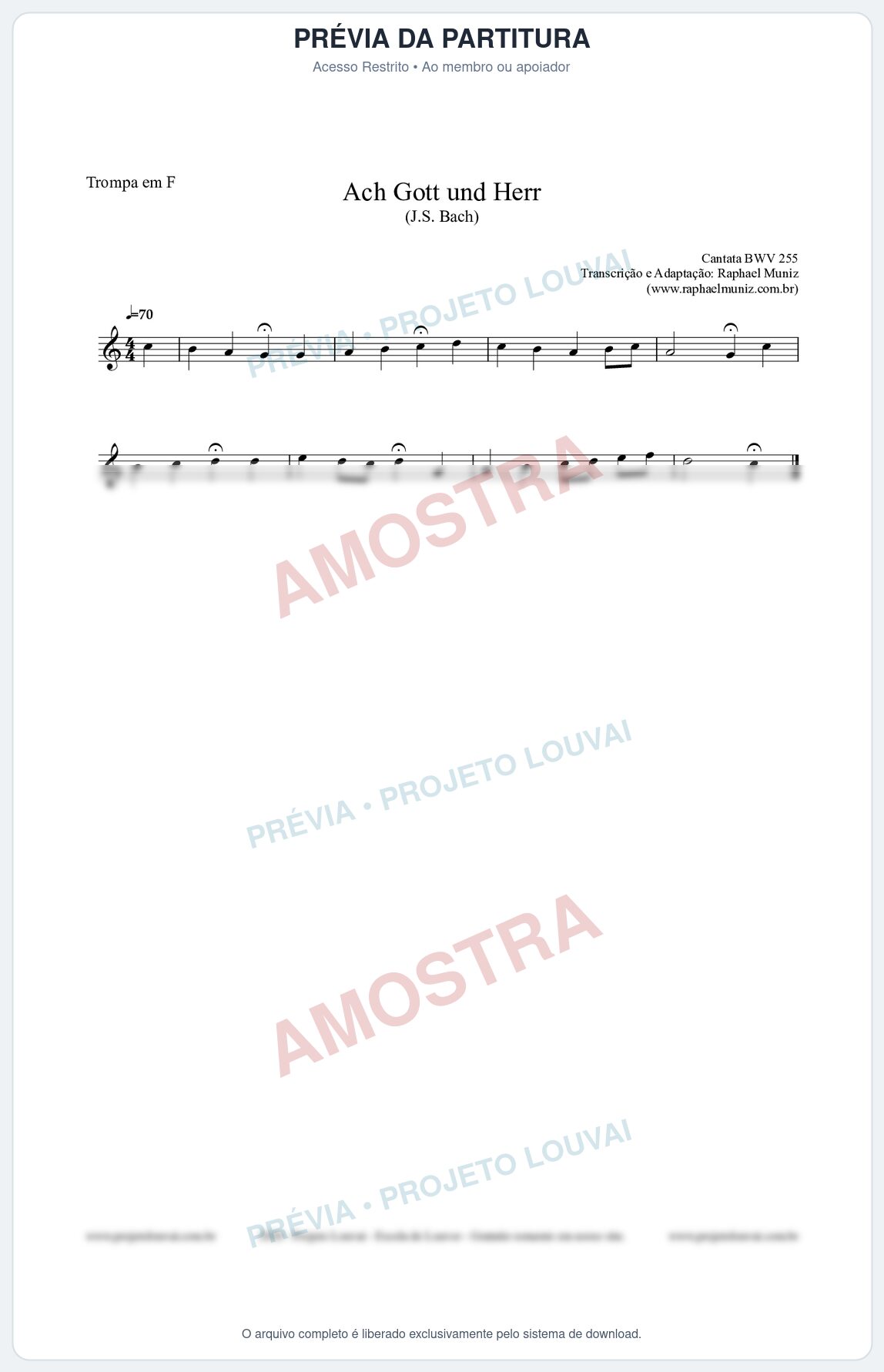Prévia protegida da primeira página da partitura Partitura para Trompa em F - Ach Gott und Herr (BWV 255) (Tom F) - Johann Sebastian Bach