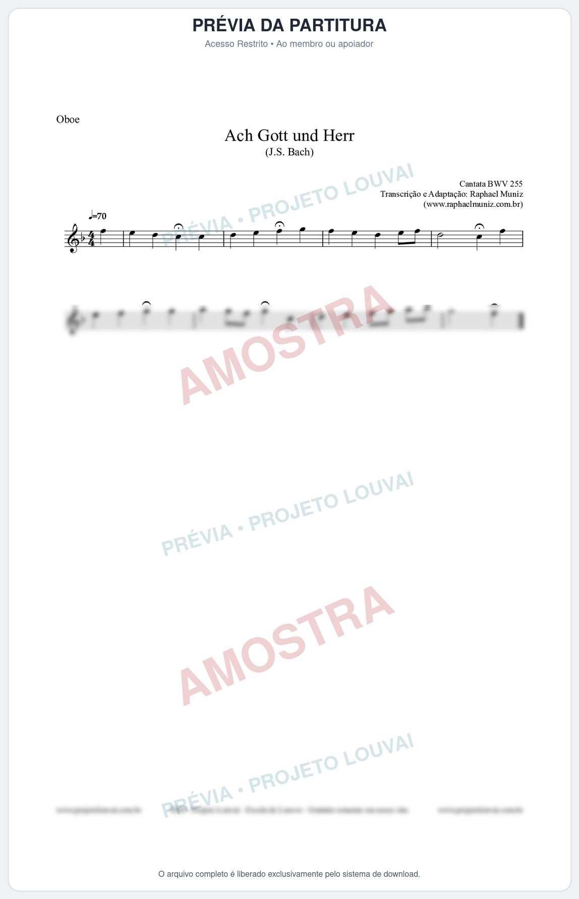 Prévia protegida da primeira página da partitura Partitura para Oboé - Ach Gott und Herr (BWV 255) (Tom F) - Johann Sebastian Bach