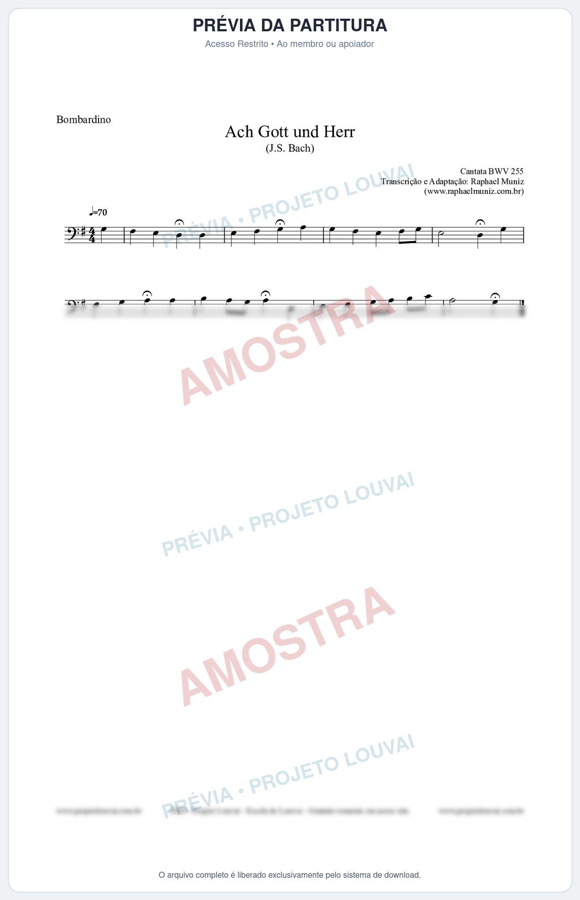 Prévia protegida da primeira página da partitura Partitura para Bombardino - Ach Gott und Herr (BWV 255) (Tom F) - Johann Sebastian Bach