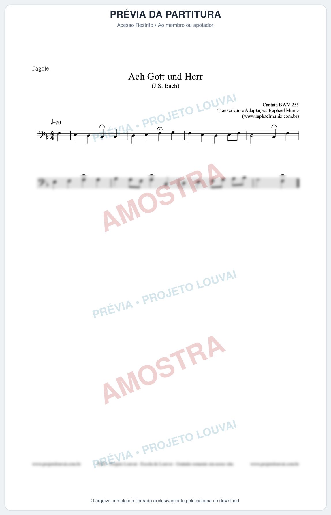 Prévia protegida da primeira página da partitura Partitura para Fagote - Ach Gott und Herr (BWV 255) (Tom F) - Johann Sebastian Bach