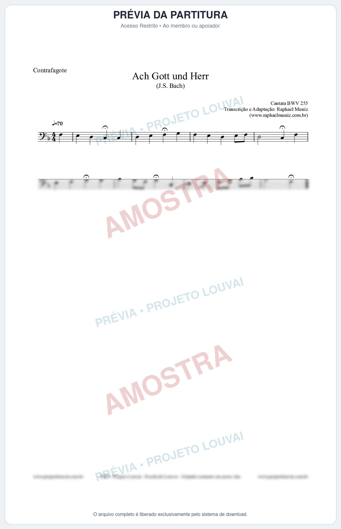 Prévia protegida da primeira página da partitura Partitura para Contrafagote - Ach Gott und Herr (BWV 255) (Tom F) - Johann Sebastian Bach