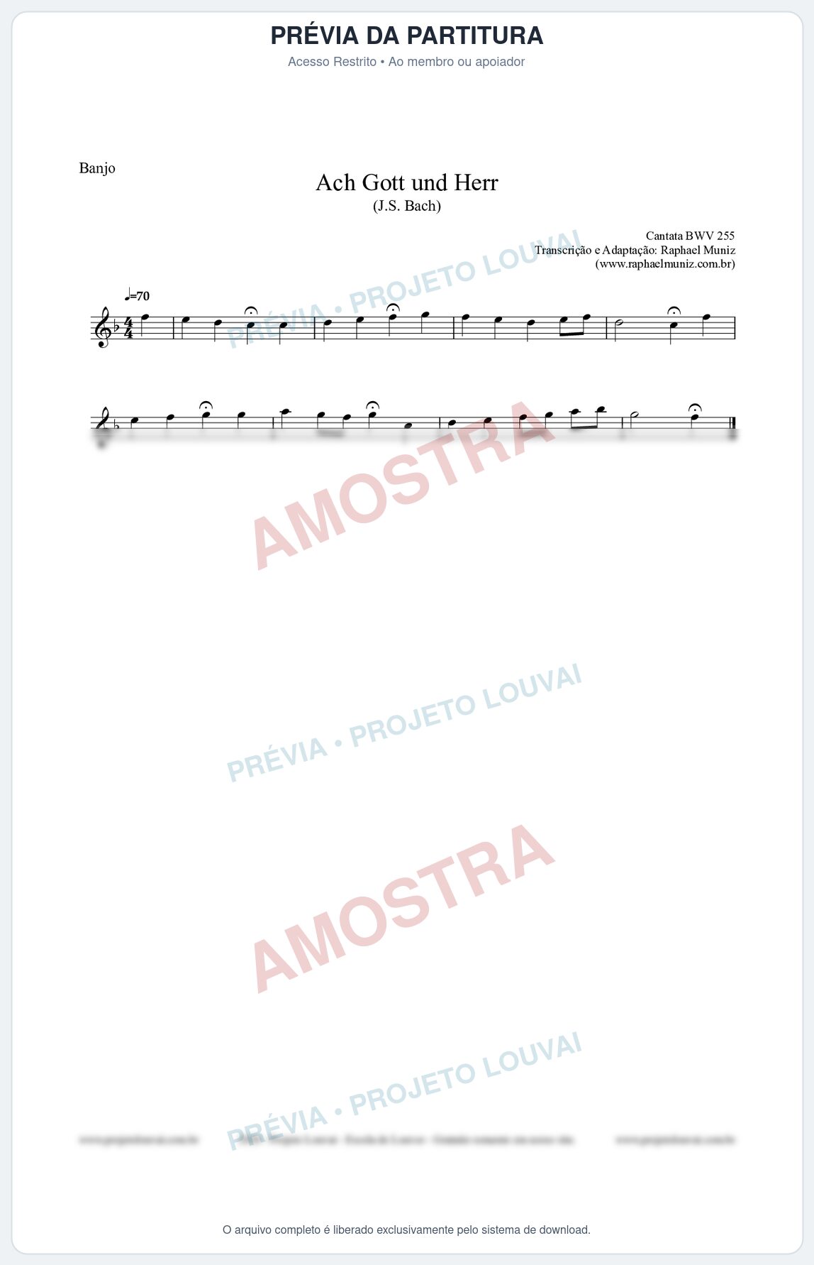 Prévia protegida da primeira página da partitura Partitura para Banjo - Ach Gott und Herr (BWV 255) (Tom F) - Johann Sebastian Bach