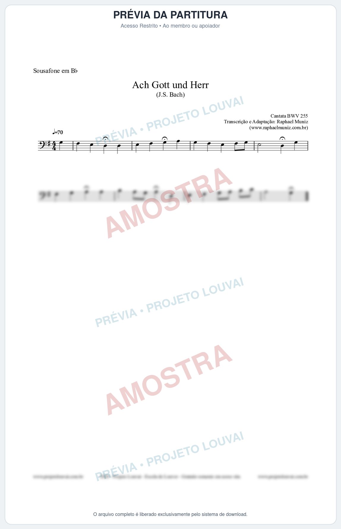 Prévia protegida da primeira página da partitura Partitura para Sousafone em Bb - Ach Gott und Herr (BWV 255) (Tom F) - Johann Sebastian Bach